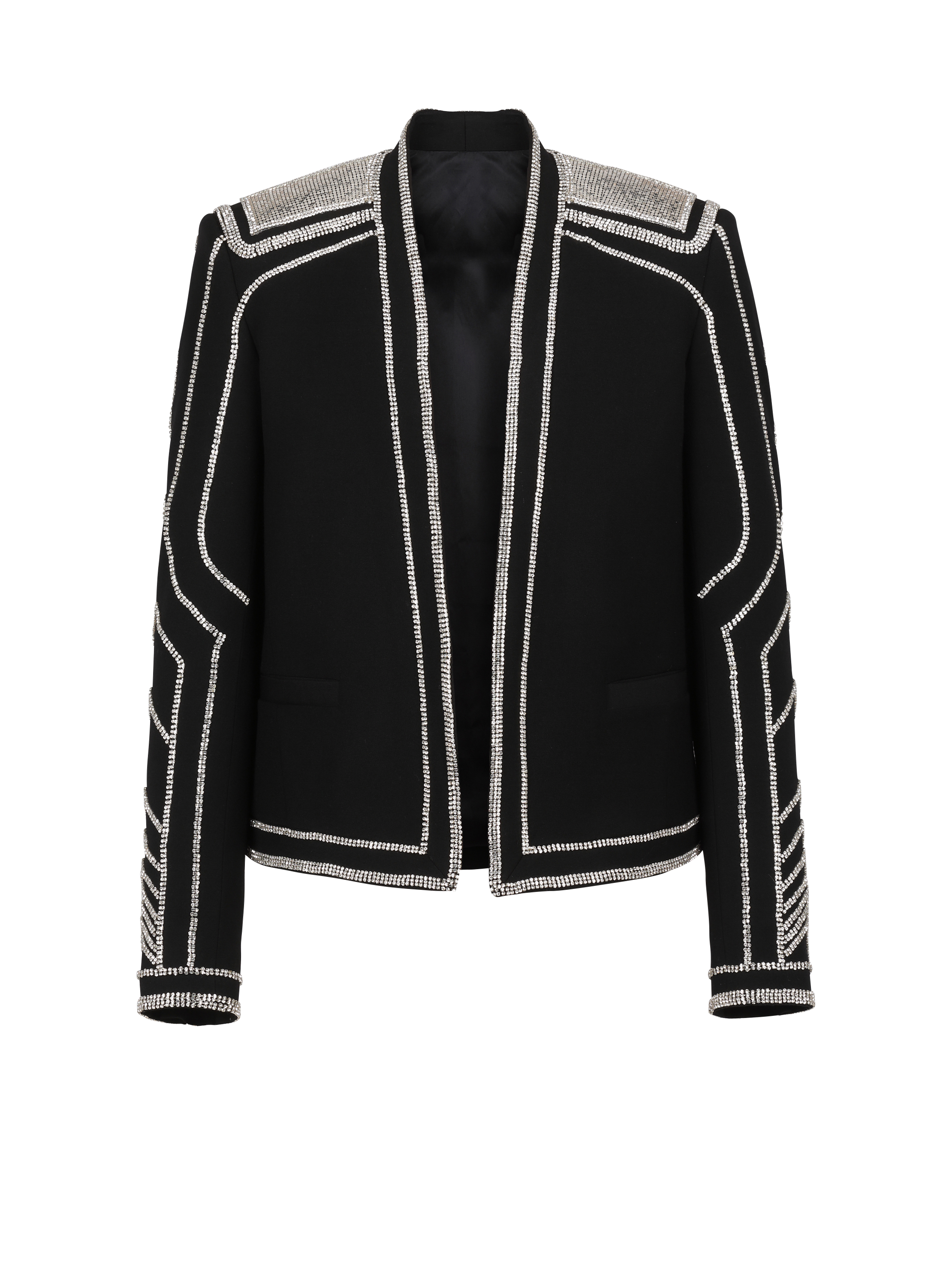 Embroidered wool jacket, black, hi-res