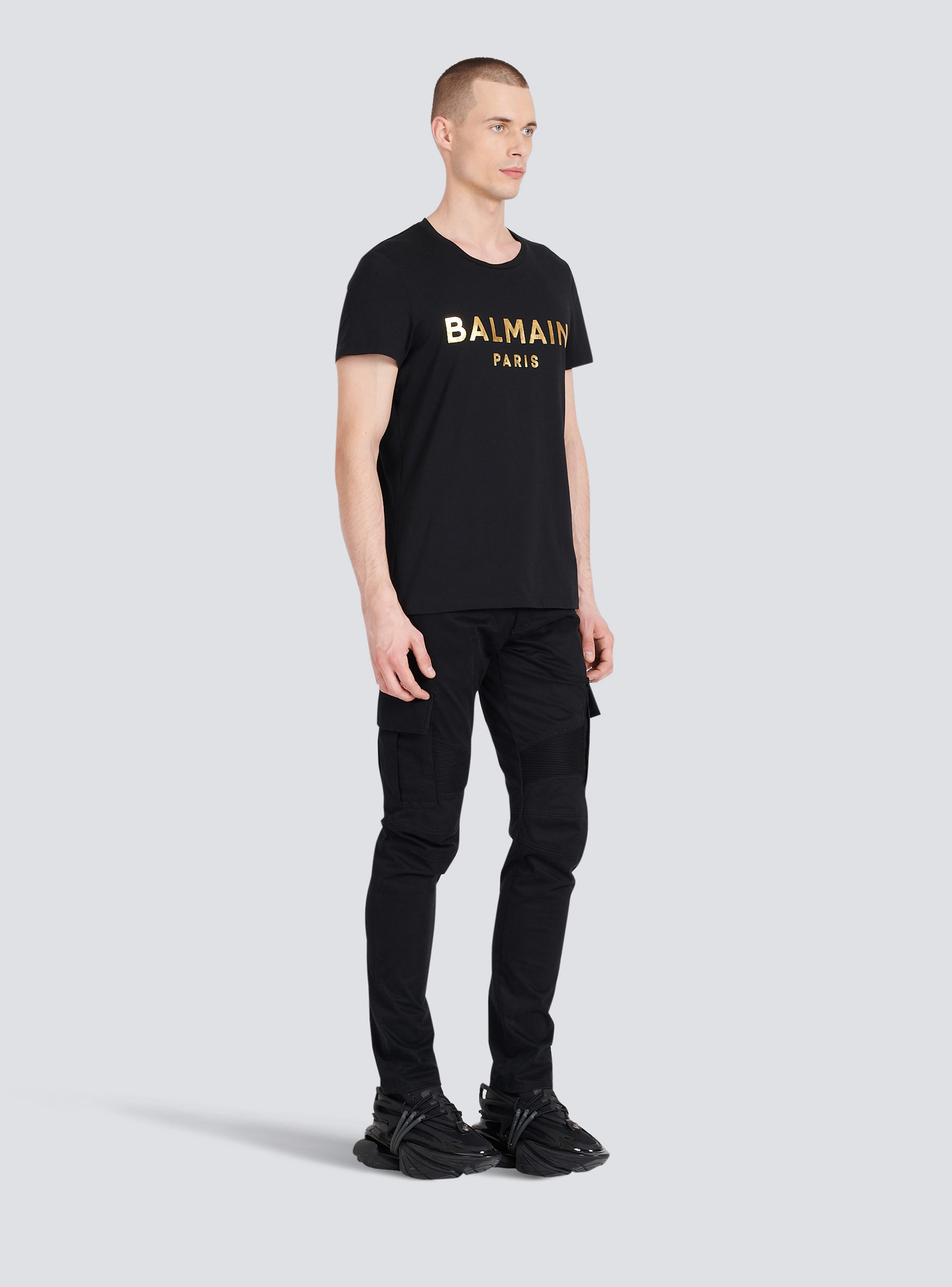 Eco-designed cotton T-shirt with Balmain Paris logo print black - Men