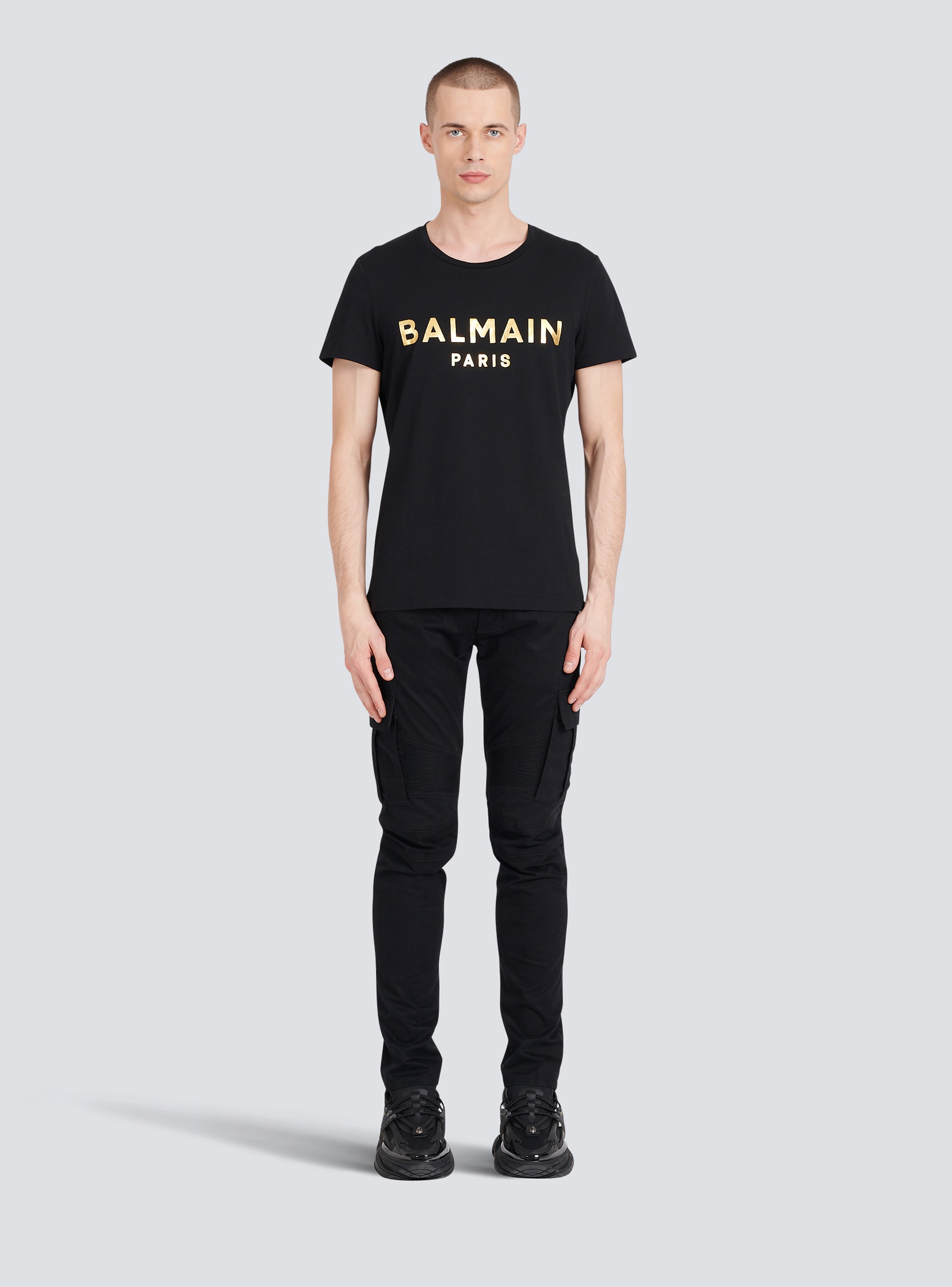 Eco-designed cotton T-shirt with Balmain Paris logo print black - Men