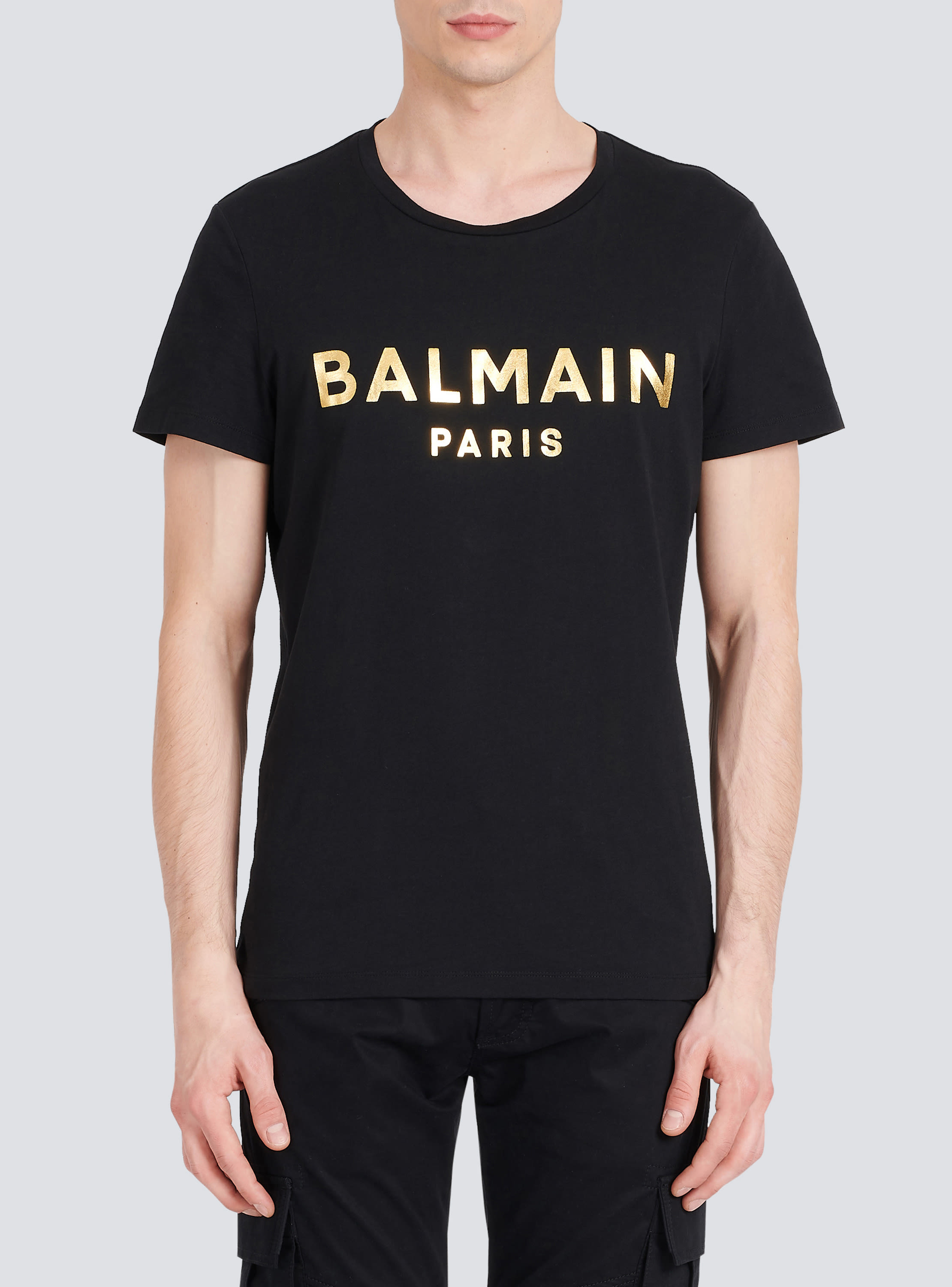 Eco-designed cotton T-shirt with Balmain Paris logo print black - Men |  BALMAIN
