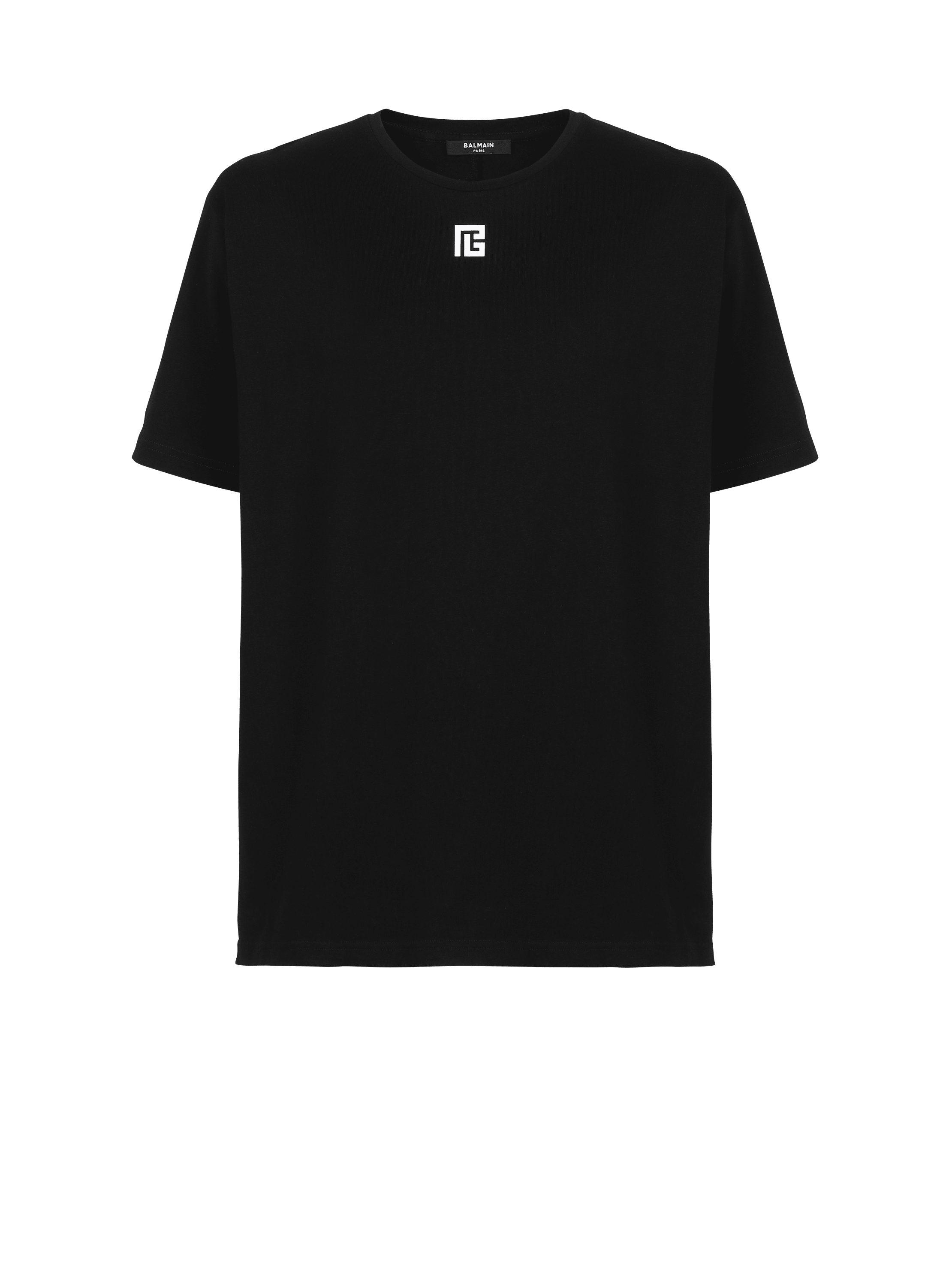 Oversize-T-Shirt aus Baumwolle mit großem Balmain Logo-Print, schwarz, hi-res