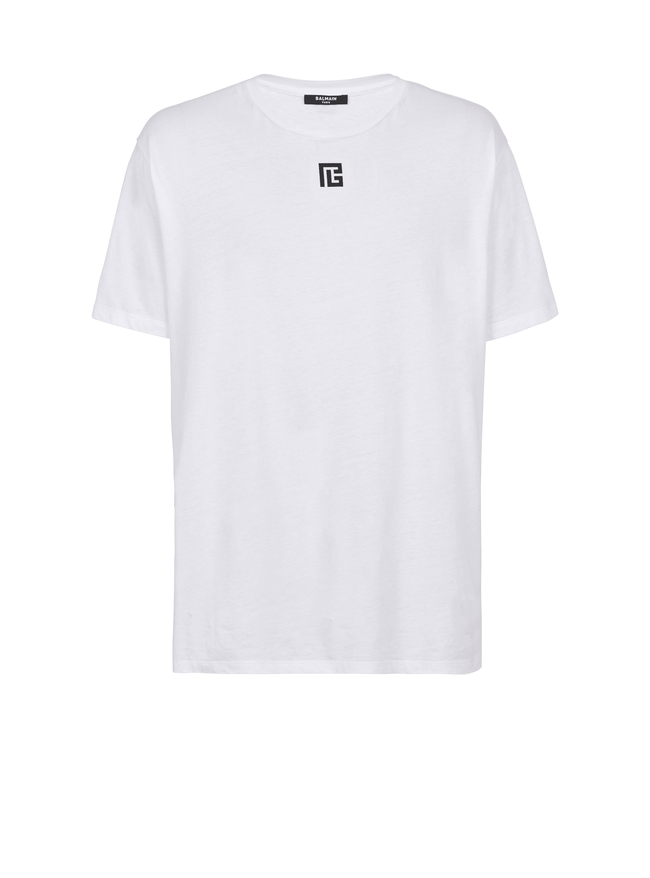 맥시 Balmain 로고 프린트 디테일 오버사이즈 코튼 티셔츠, white, hi-res