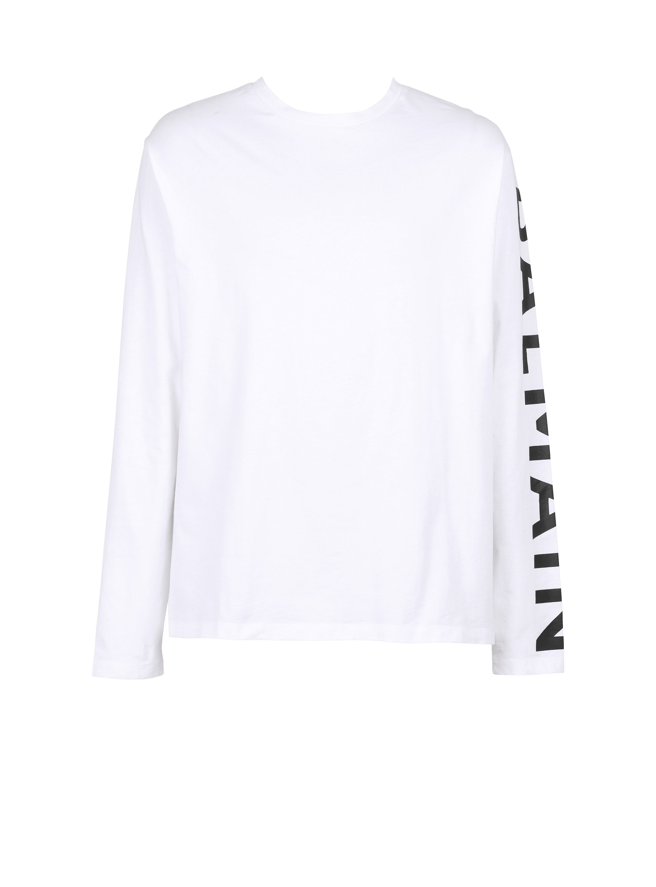 Long-sleeved cotton T-shirt with Balmain signature on sleeve white