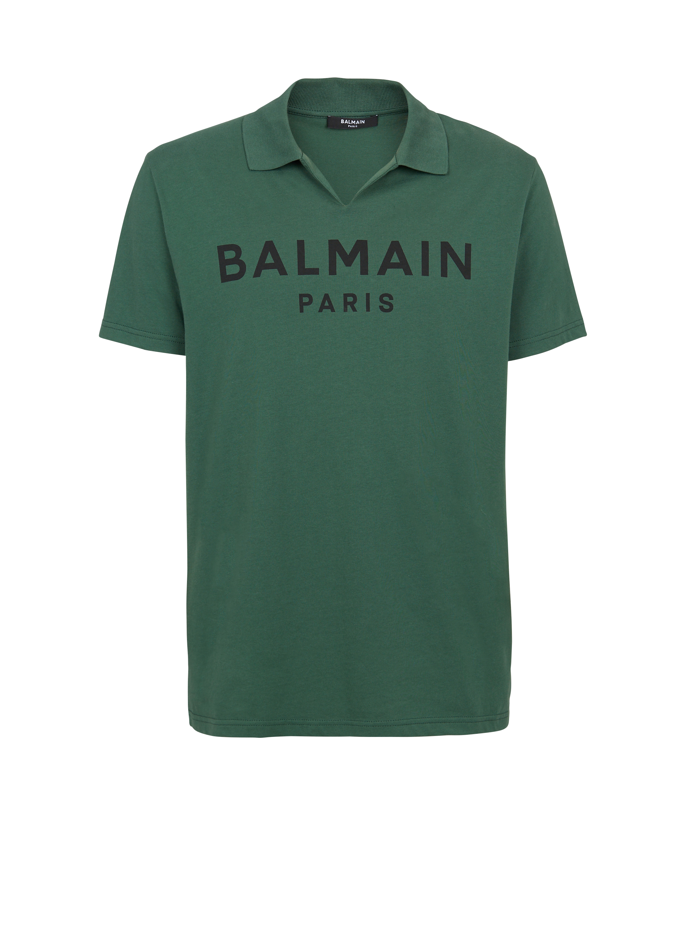 Polo de algodón con logotipo de Balmain estampado en negro, verde, hi-res