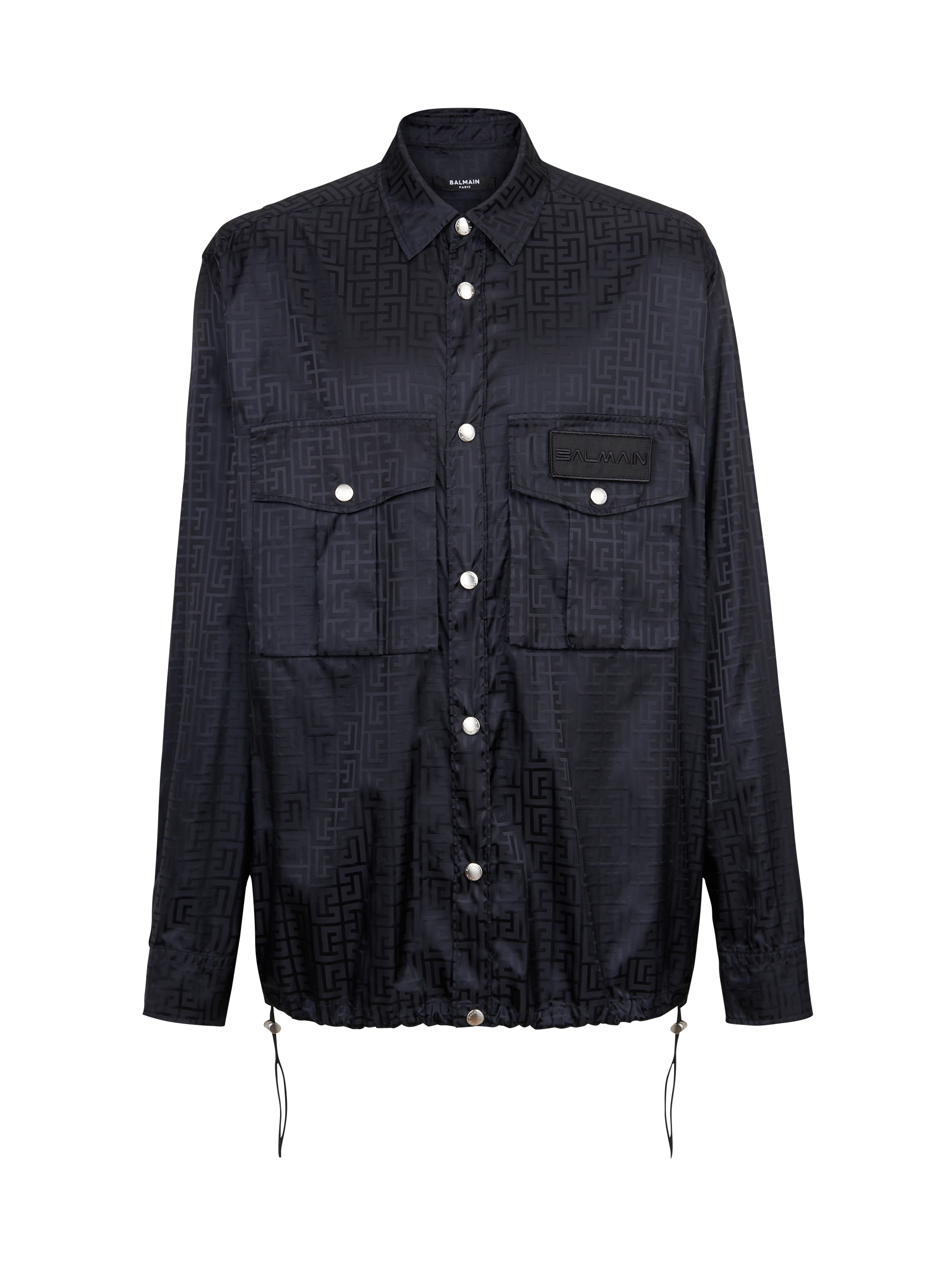 Camicia in nylon con monogramma Balmain, nero, hi-res