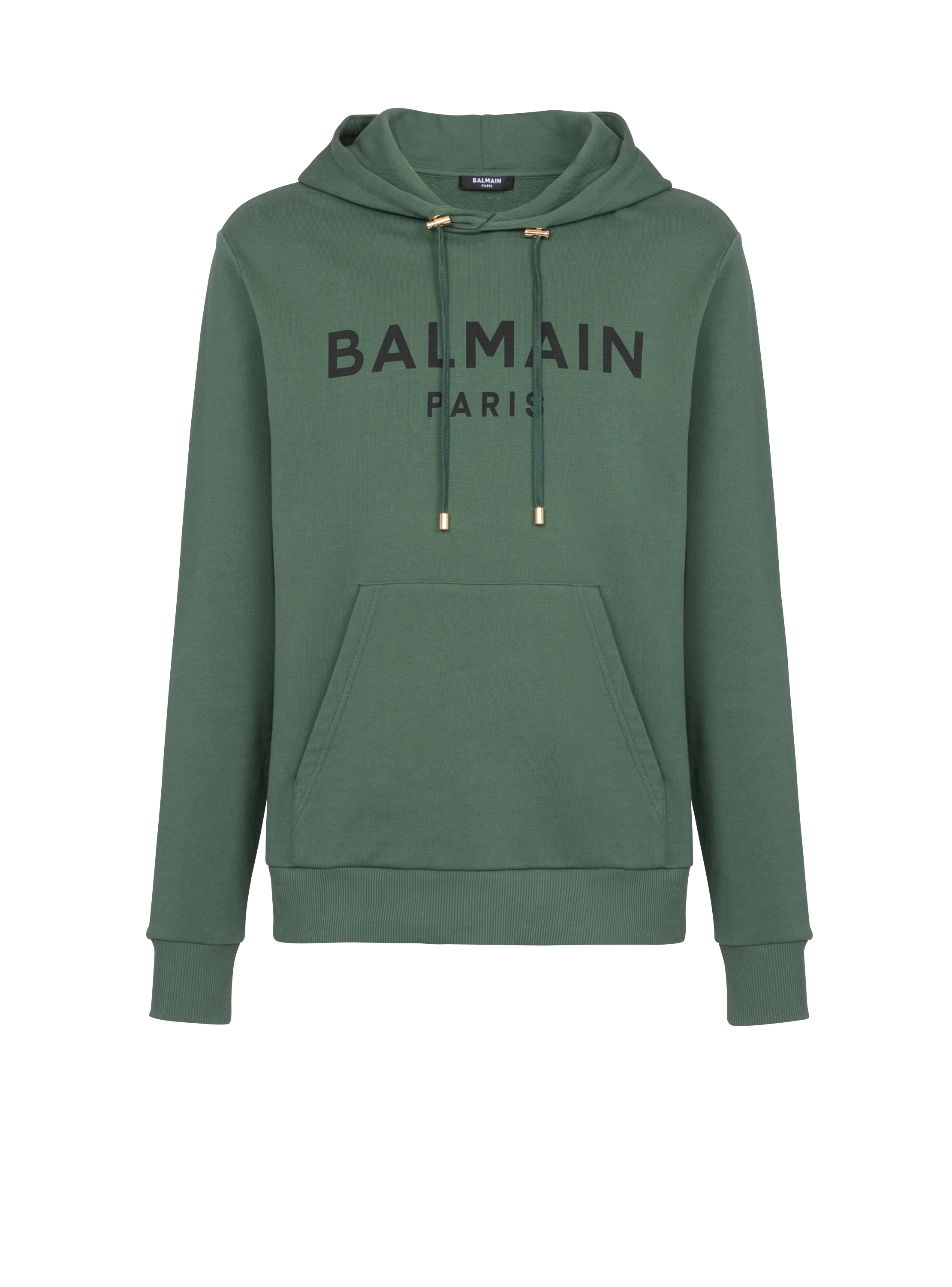 Hooded cotton sweatshirt with Balmain logo print green - Men | BALMAIN