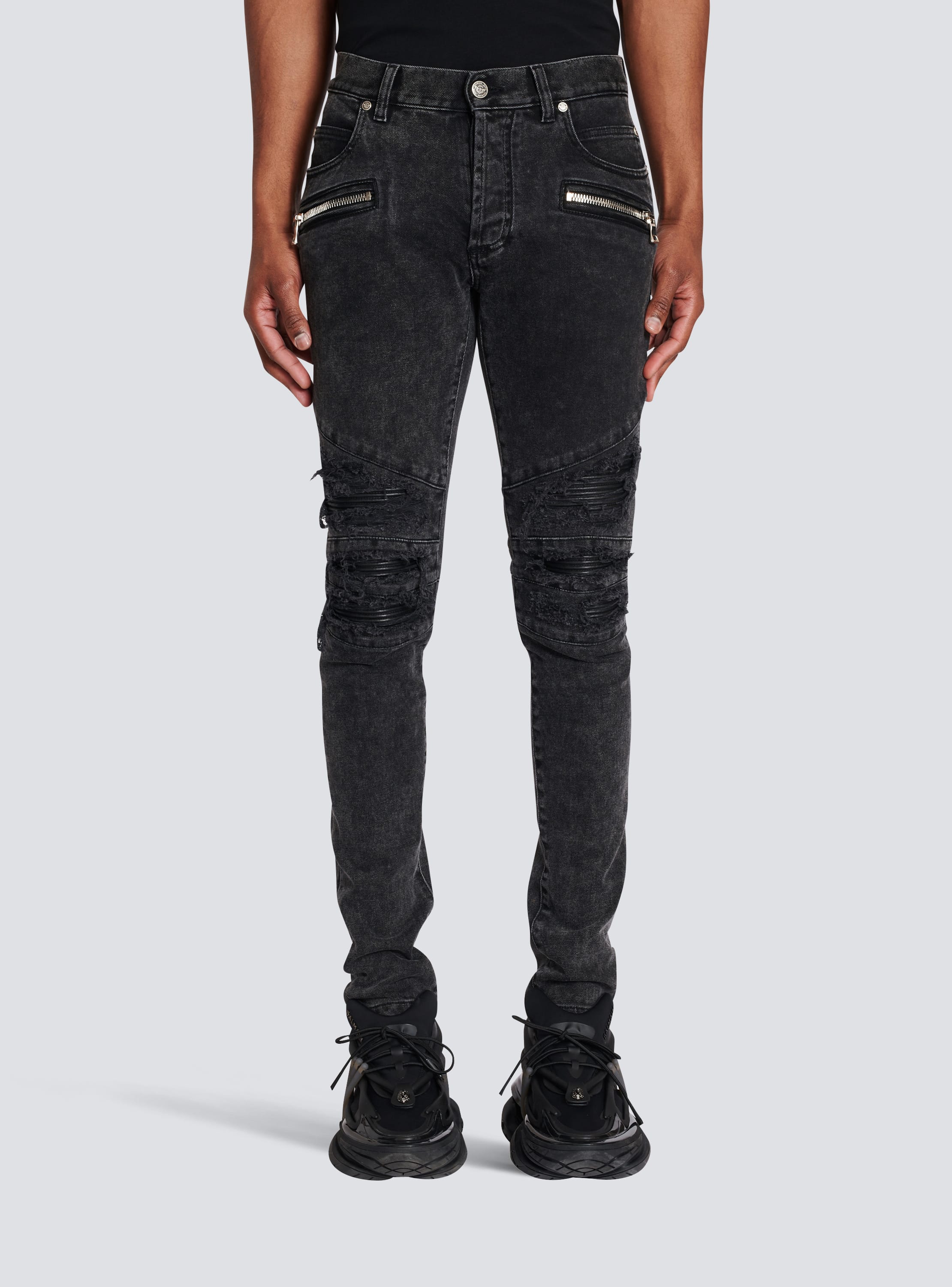 gennemførlig scramble At interagere Faded faux leather slim jeans black - Men | BALMAIN