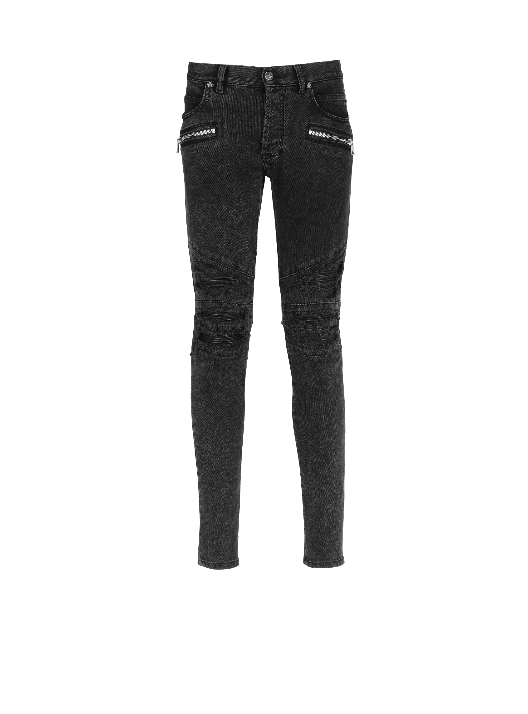 Faded leather slim jeans black - Men BALMAIN