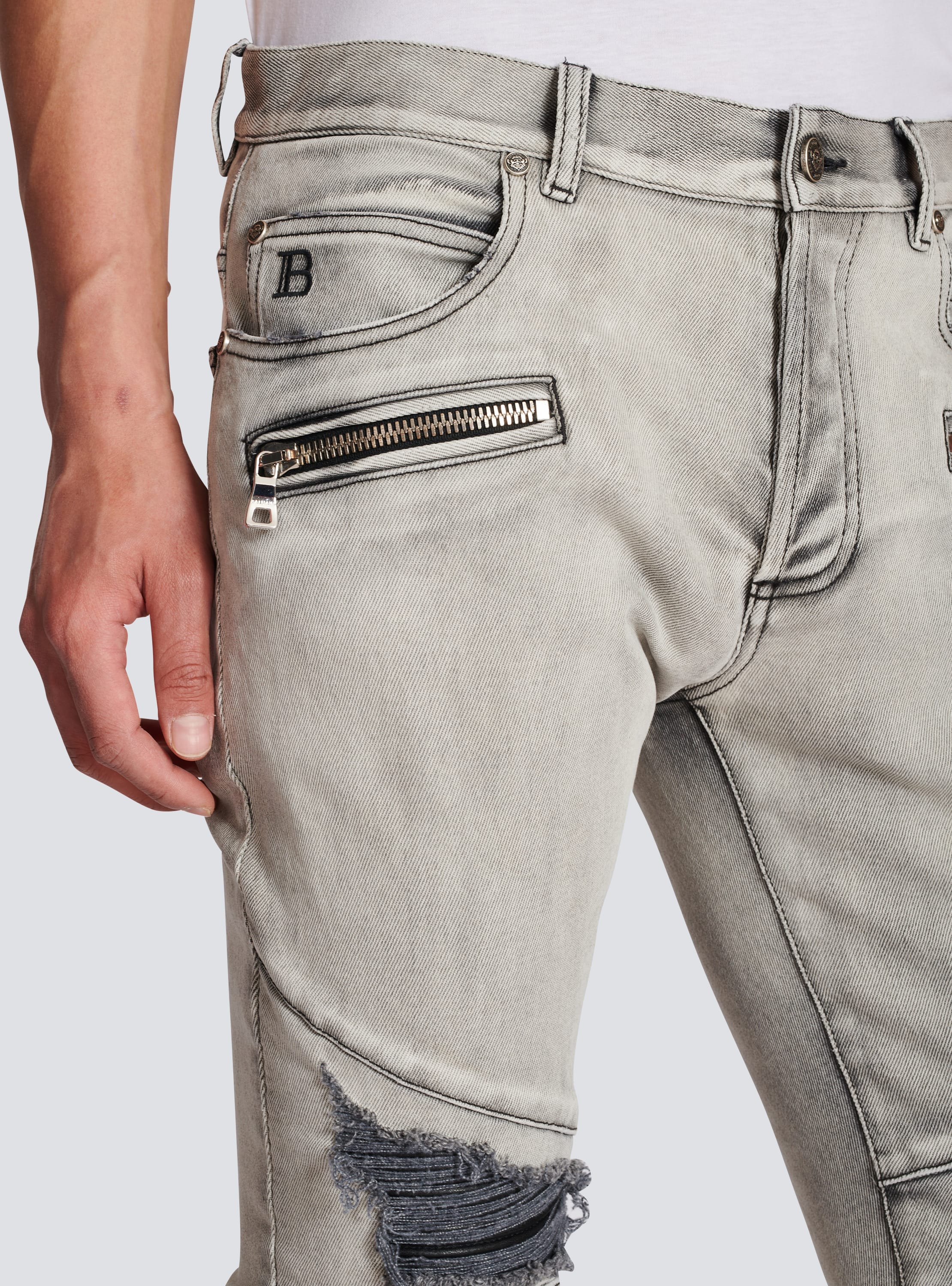 Faded faux leather slim grey - Men | BALMAIN