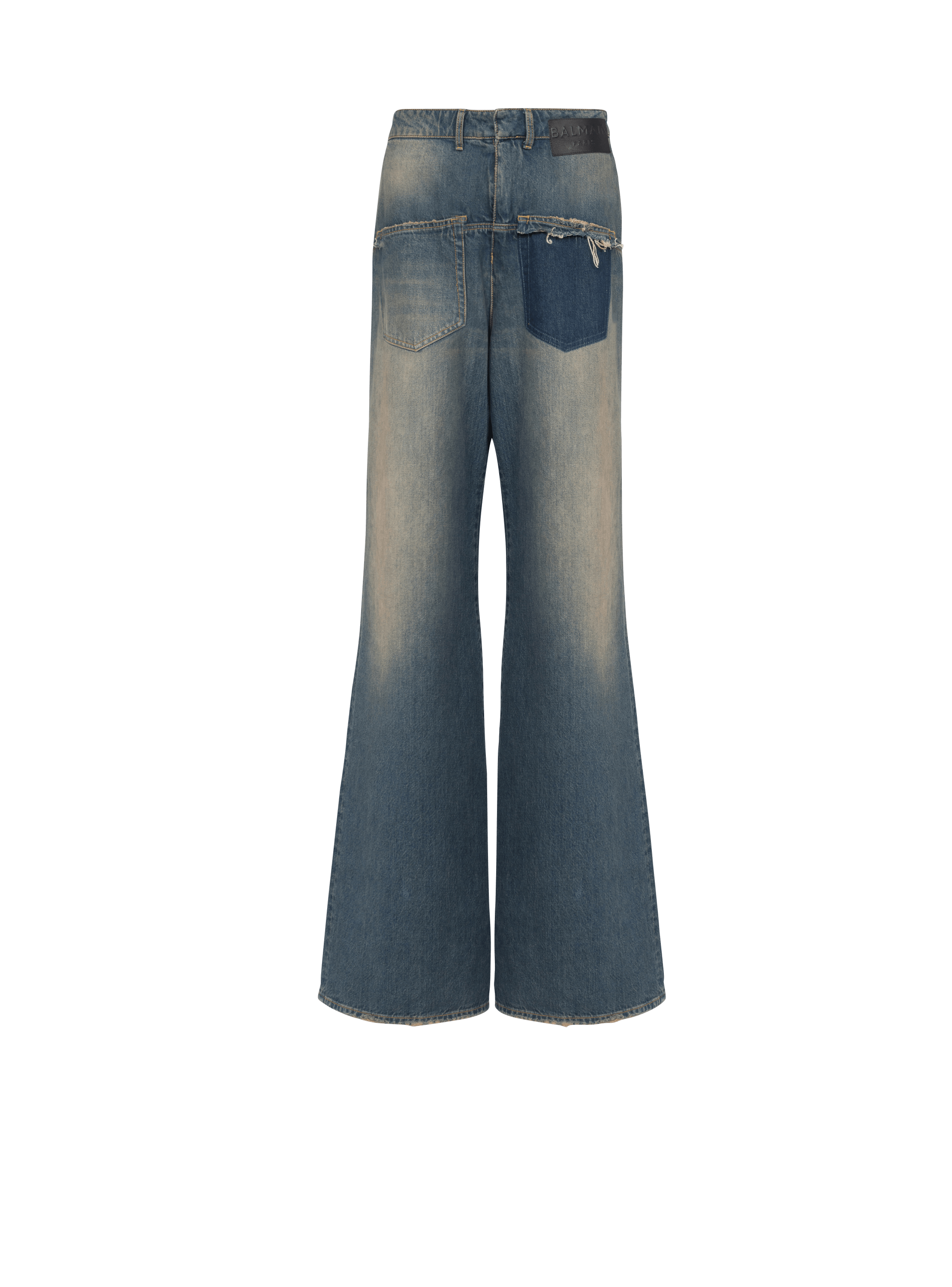 Wide-legged faded cotton reversed jeans