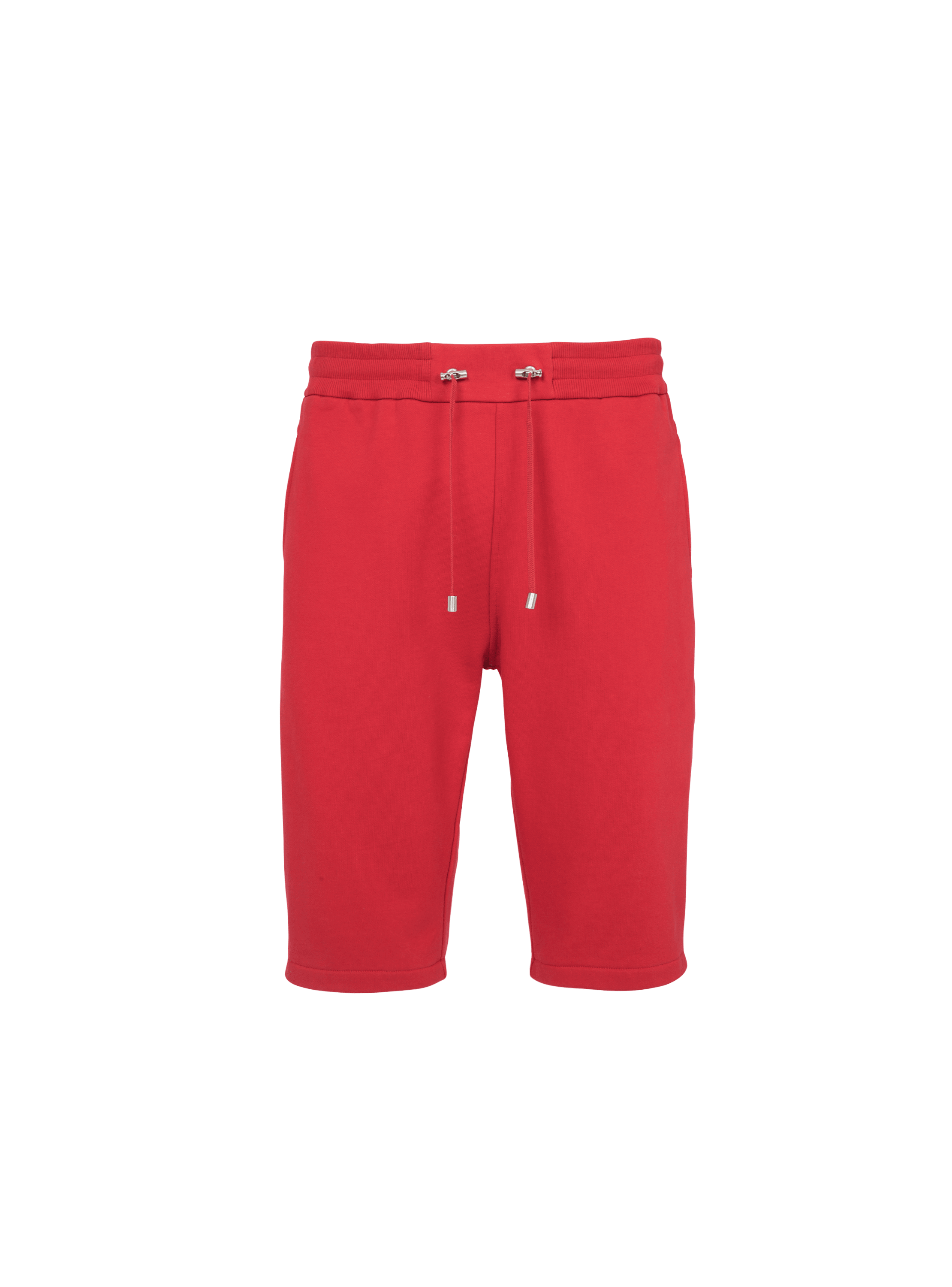 Cotton shorts with flocked Balmain Paris logo, red, hi-res