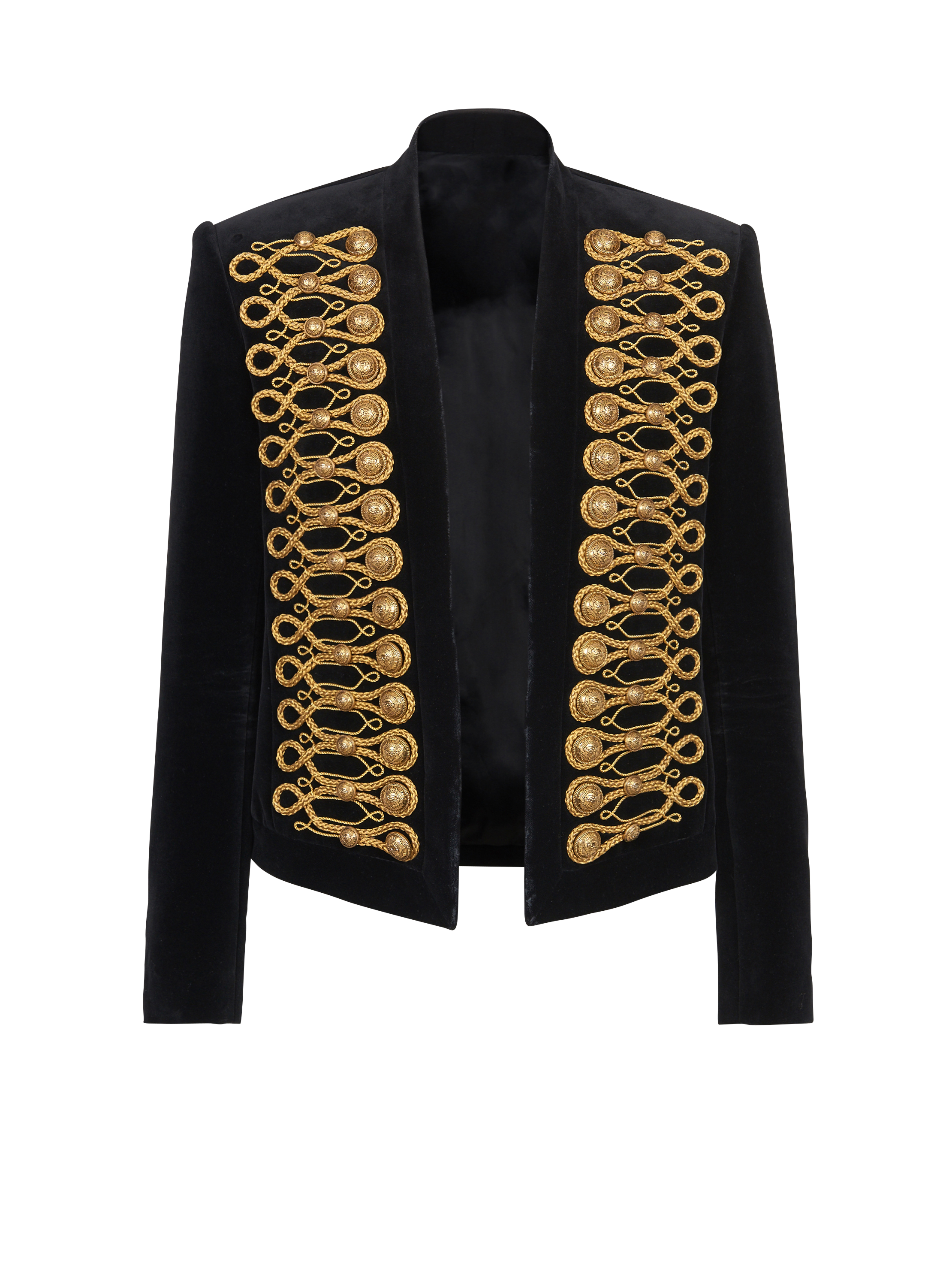 Velvet Brandenburg spencer jacket with golden embroidery, gold, hi-res