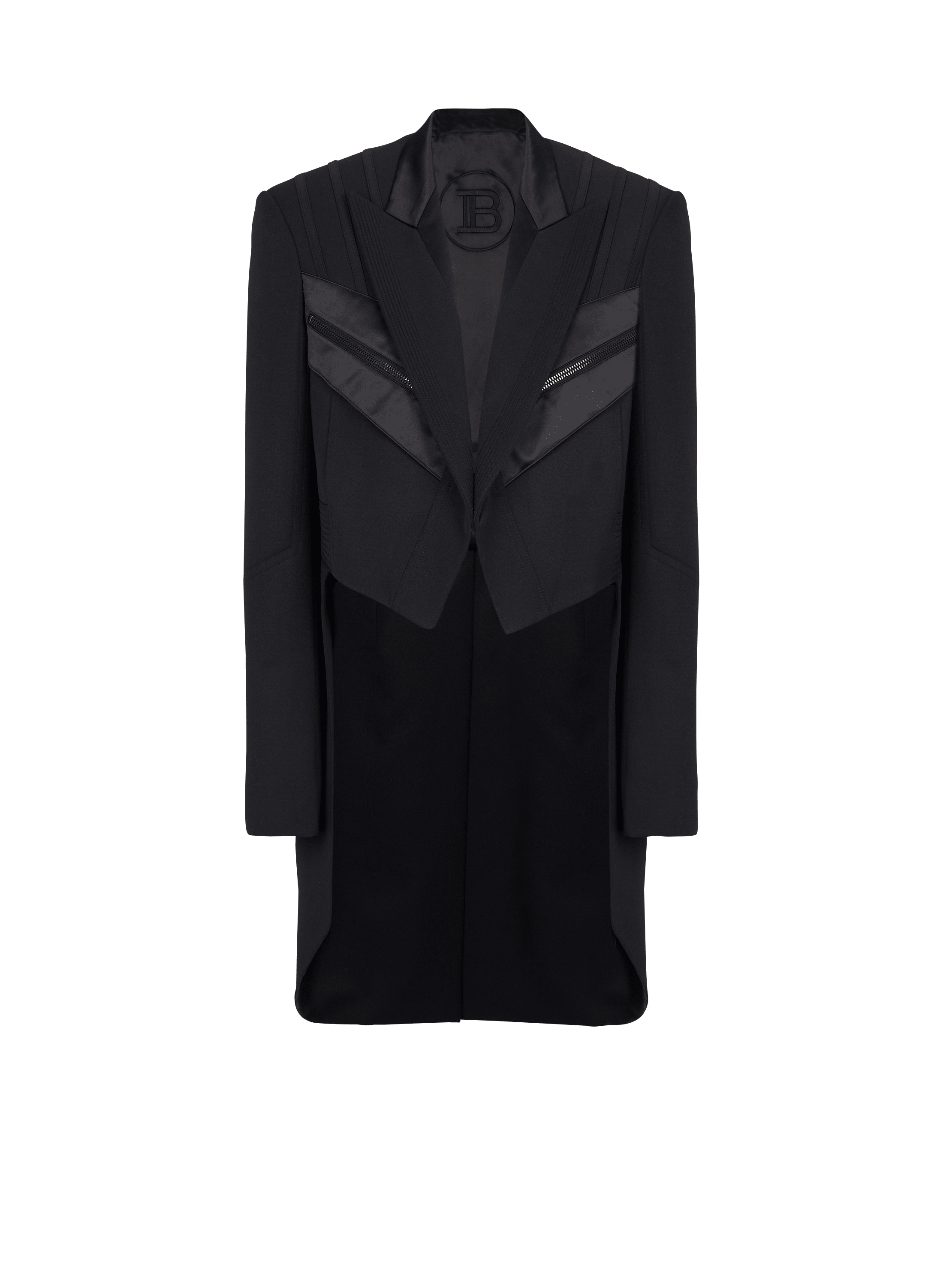 Blazer with satin tailcoat, black, hi-res