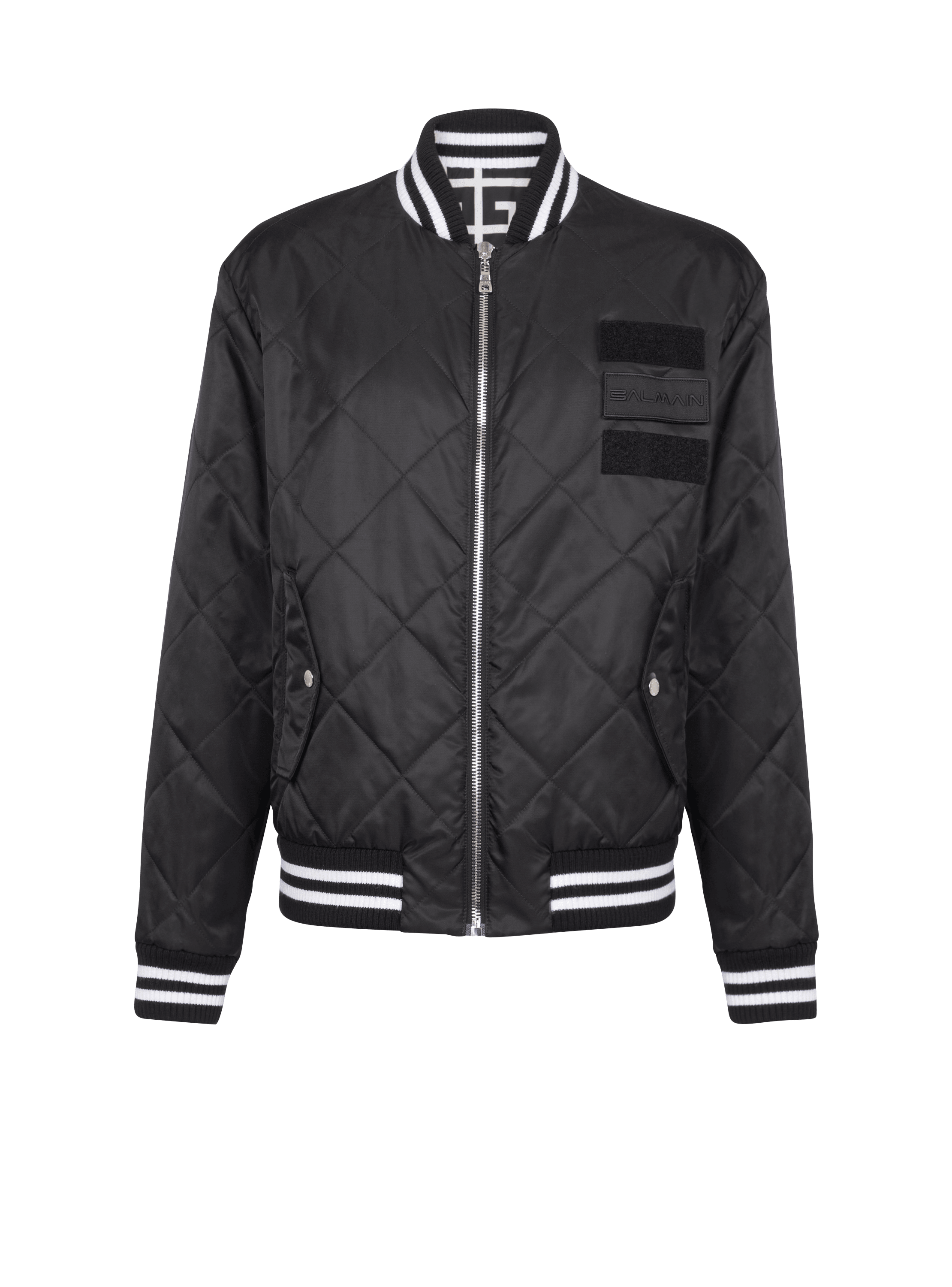 Reversible nylon bomber jacket with maxi monogram, black, hi-res
