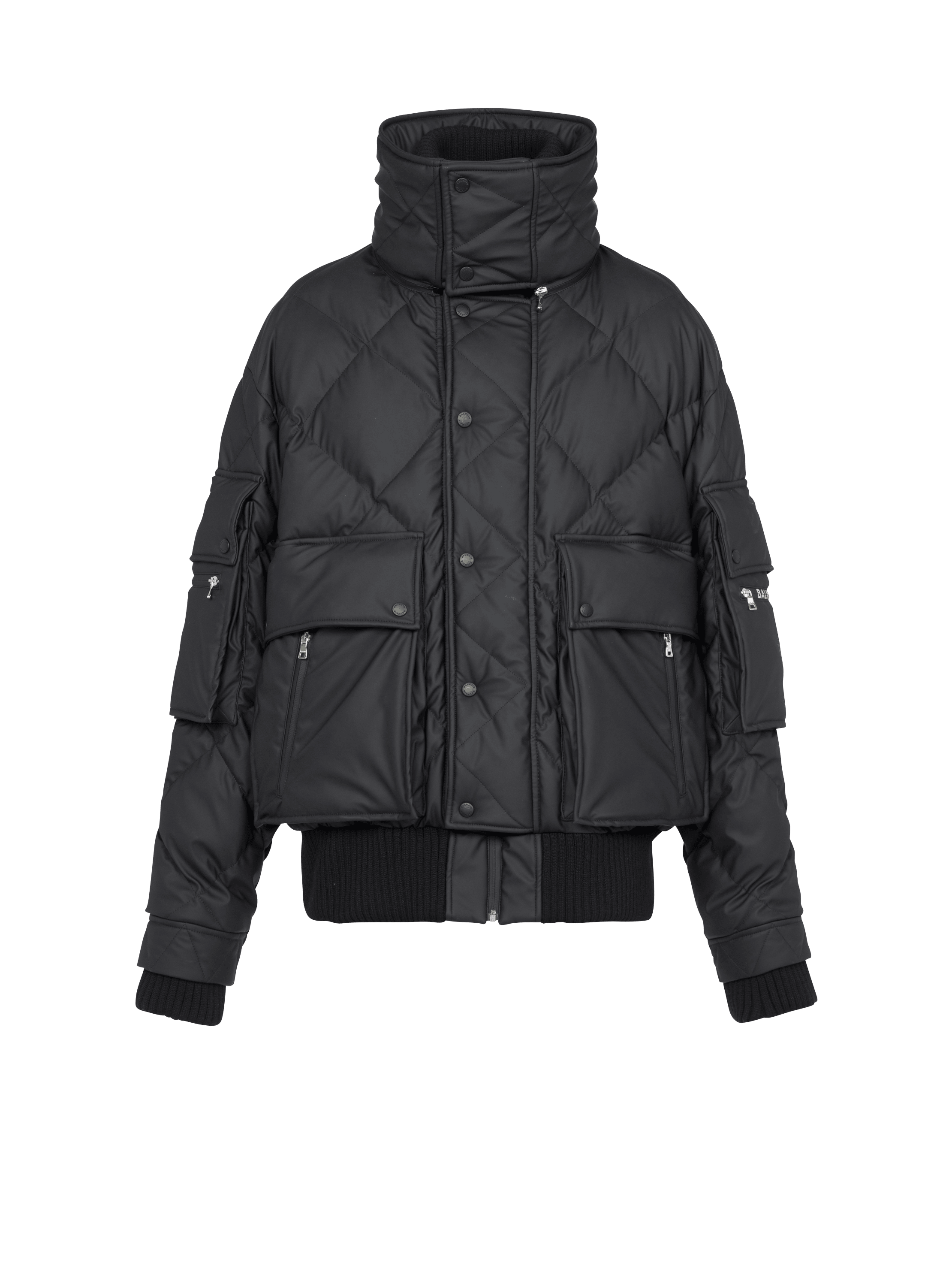 인조 가죽 퀼팅 후드 재킷, black, hi-res