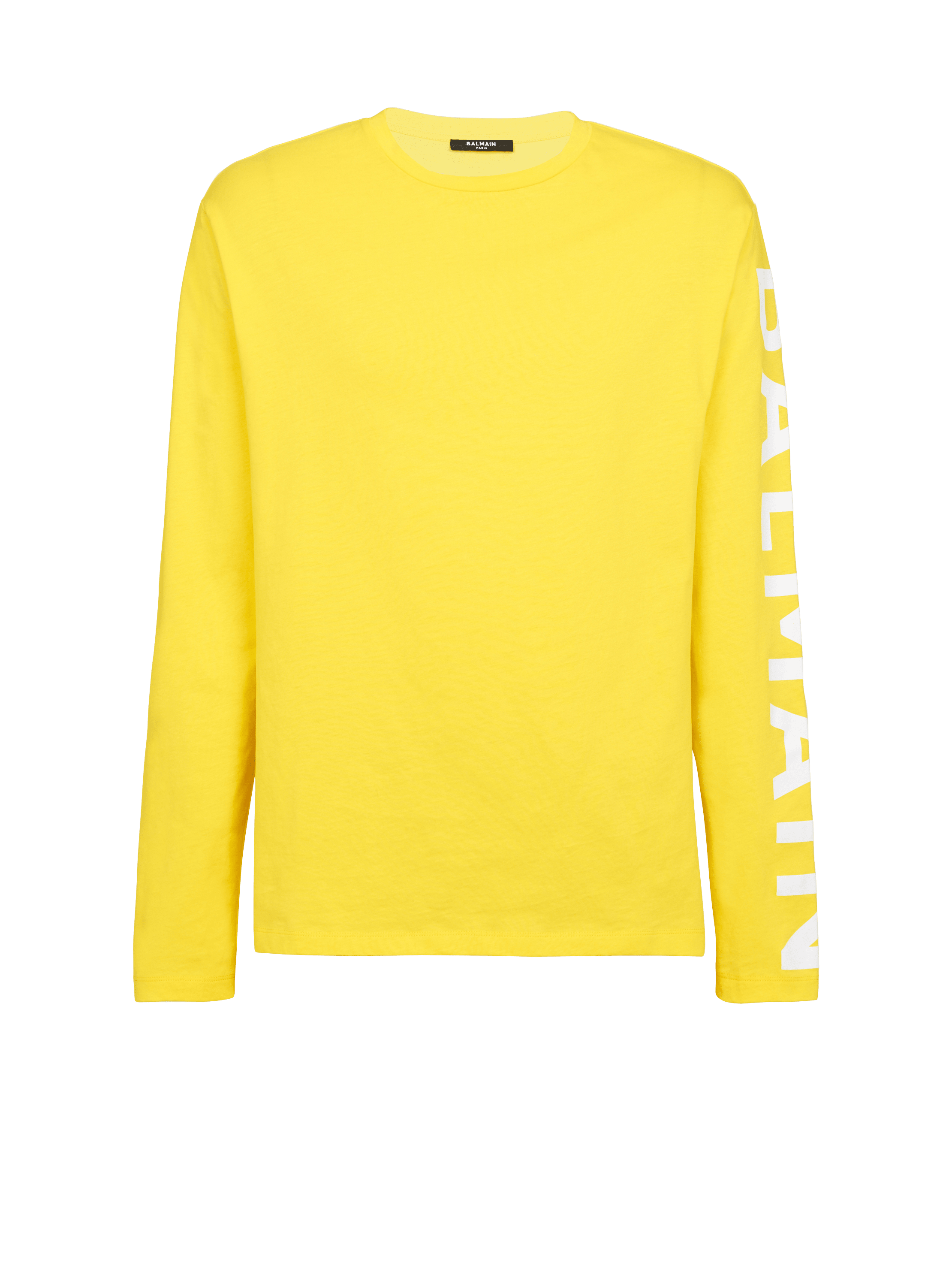 T-shirt in cotone con logo Balmain, giallo, hi-res