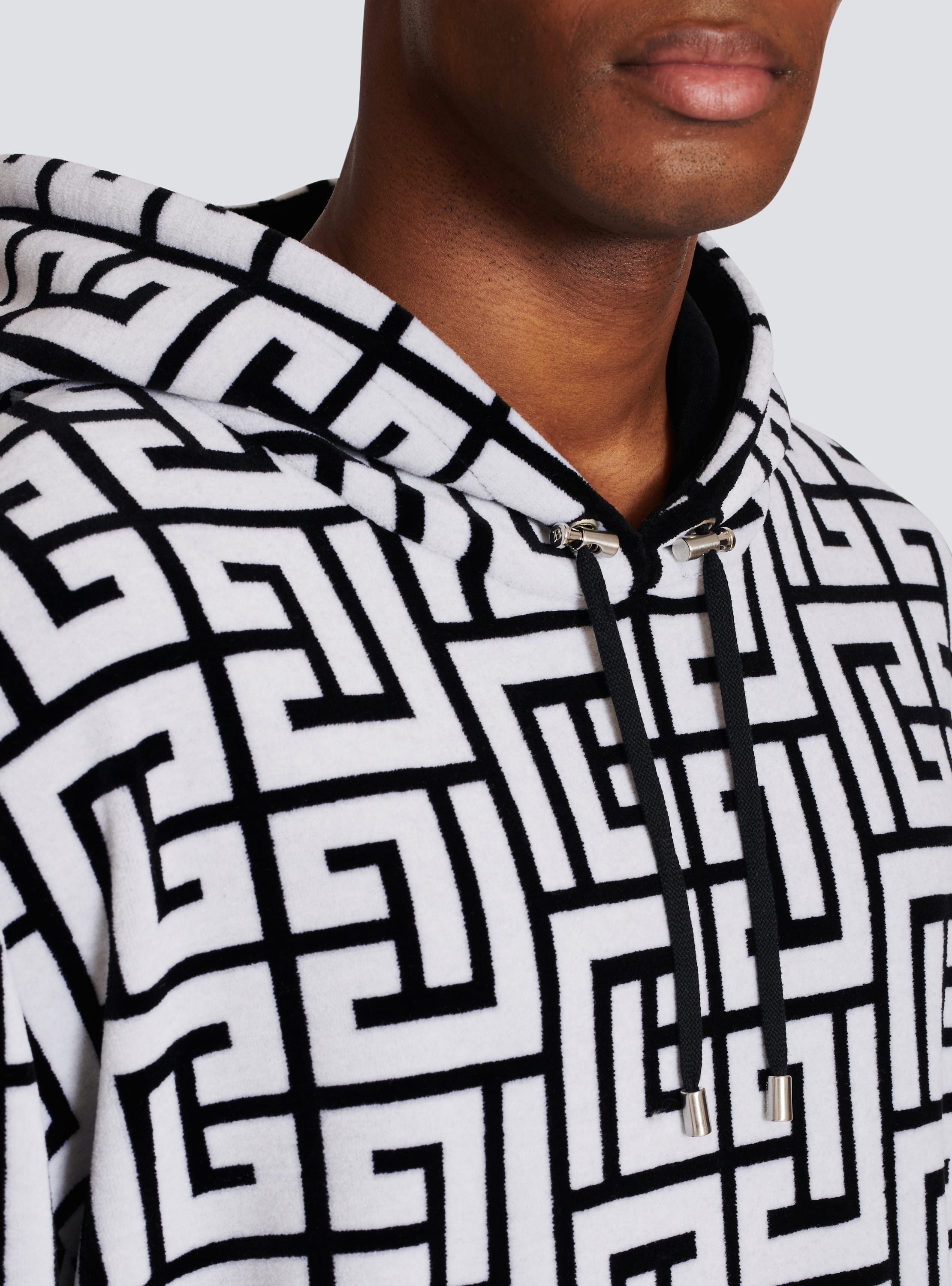 Velvet hoodie with large Balmain monogram