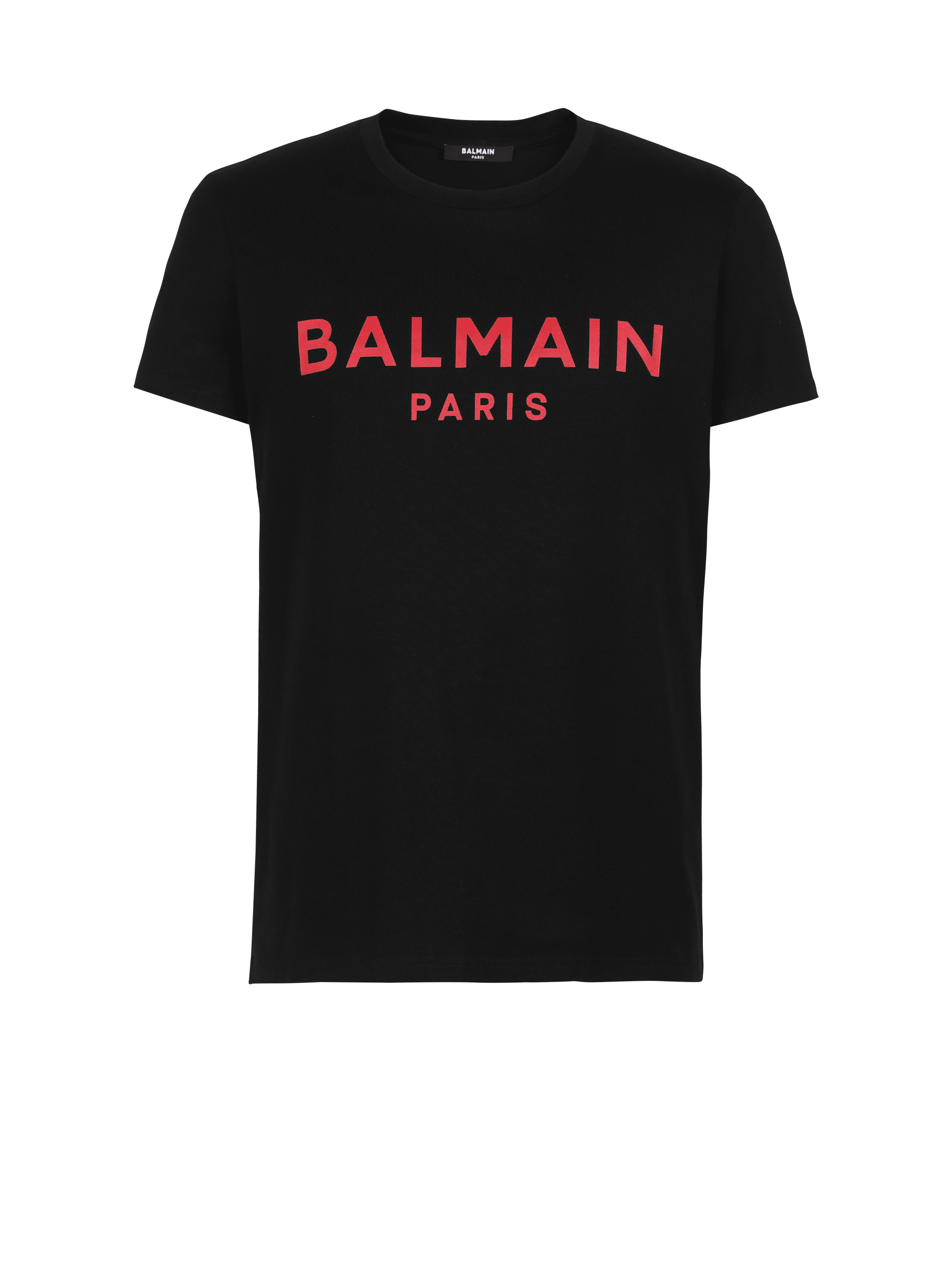 Balmain 로고 프린트 디테일 코튼 티셔츠, black, hi-res