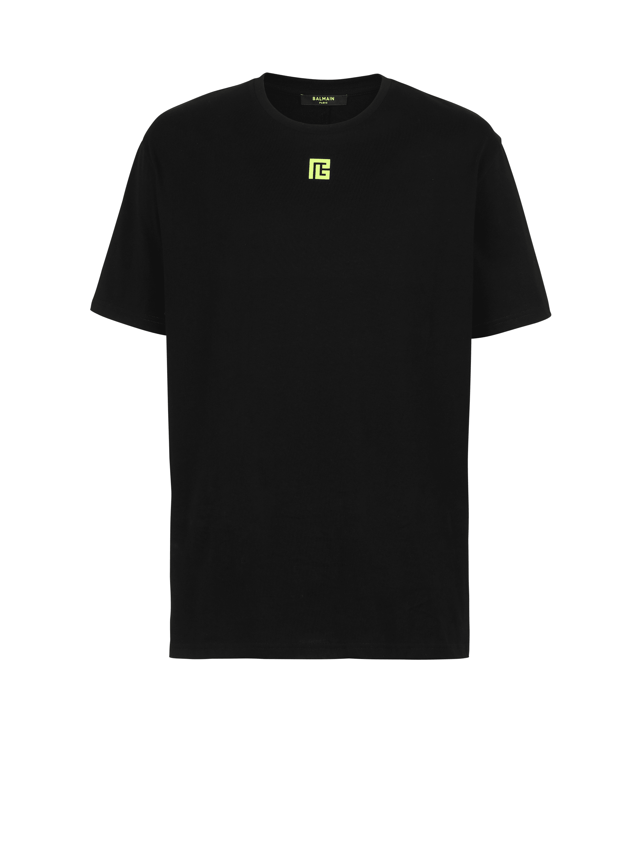 Camiseta oversize de algodón con maxilogotipo de Balmain estampado en la espalda, negro, hi-res