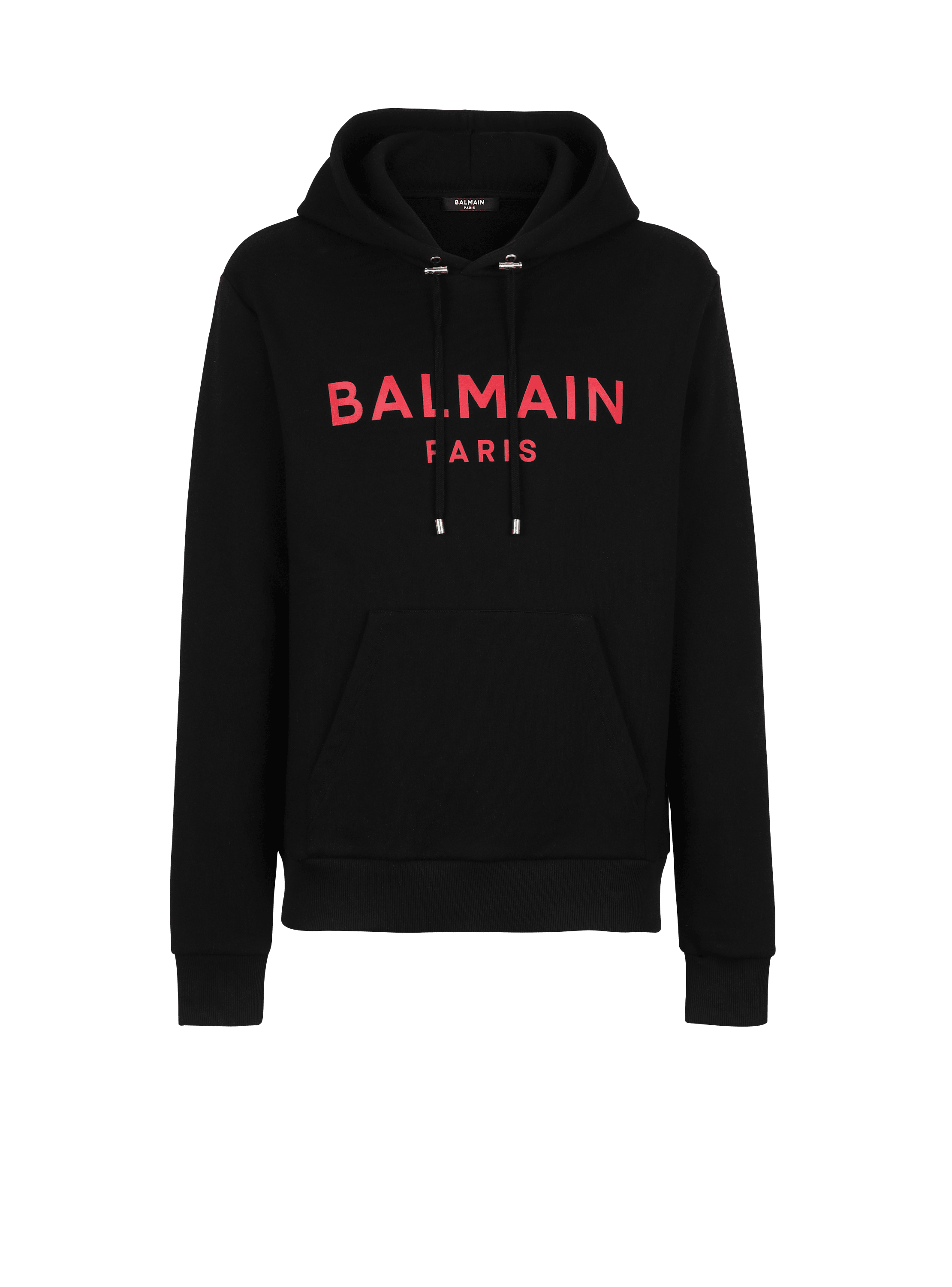 EXCLUSIF - Sweat en coton imprimé logo Balmain Paris, noir, hi-res
