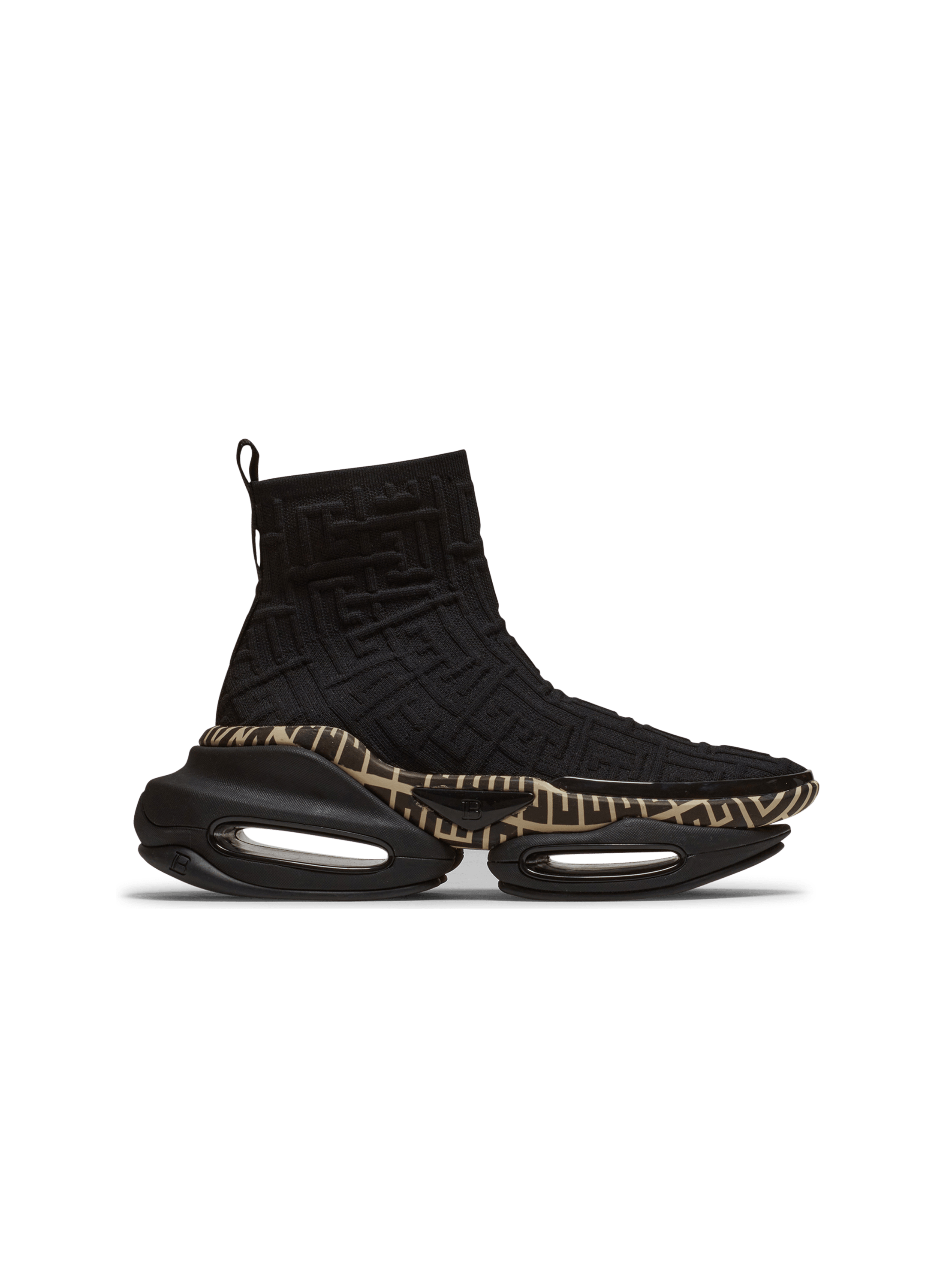 Balmain B-Bold Hi-Top Sock Sneakers 43 Black Leather,Technical