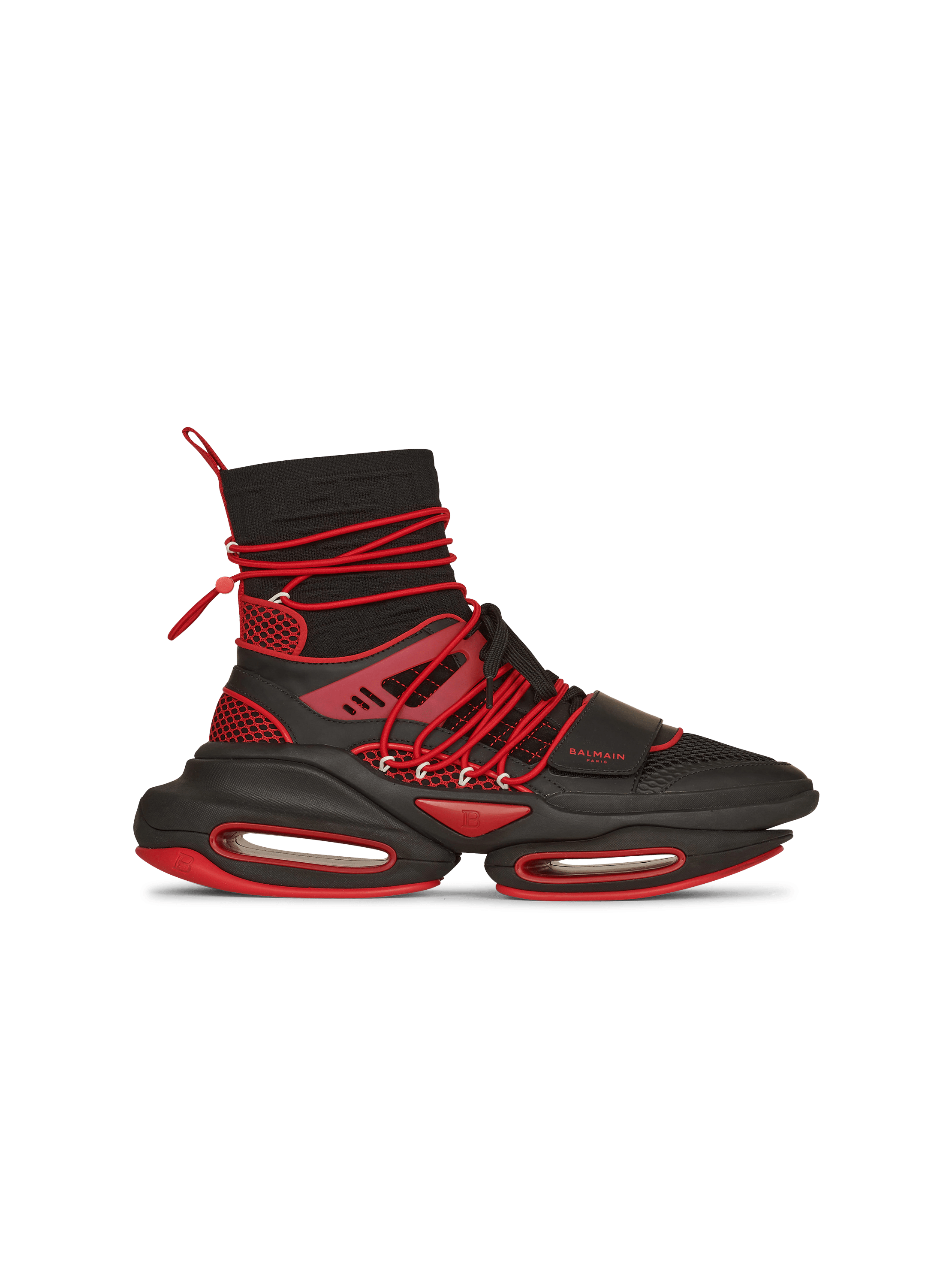 Bicolor knit and mesh B-Bold high-top sneakers, red, hi-res