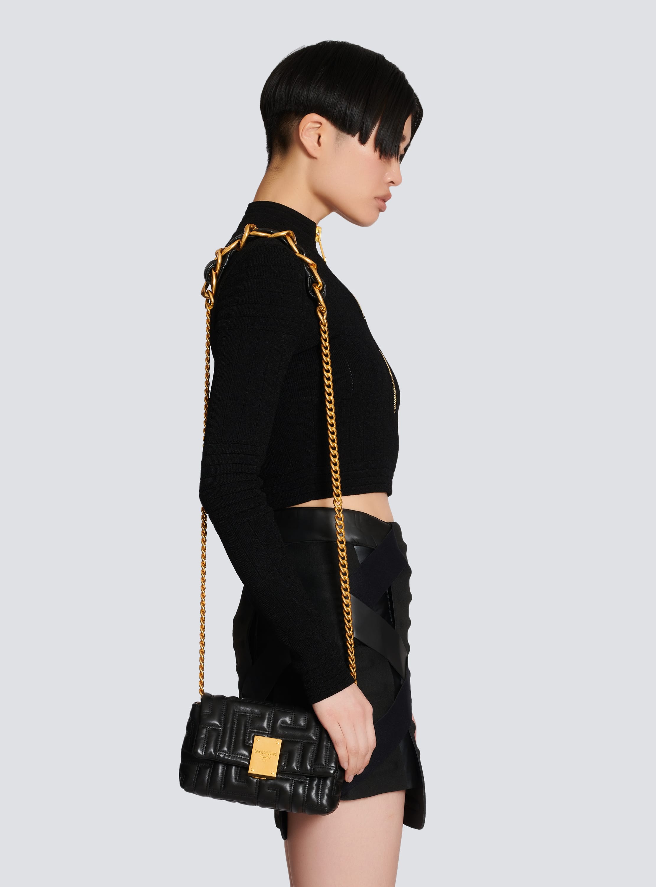 Balmain 1945 Quilted Soft Leather Shoulder Bag