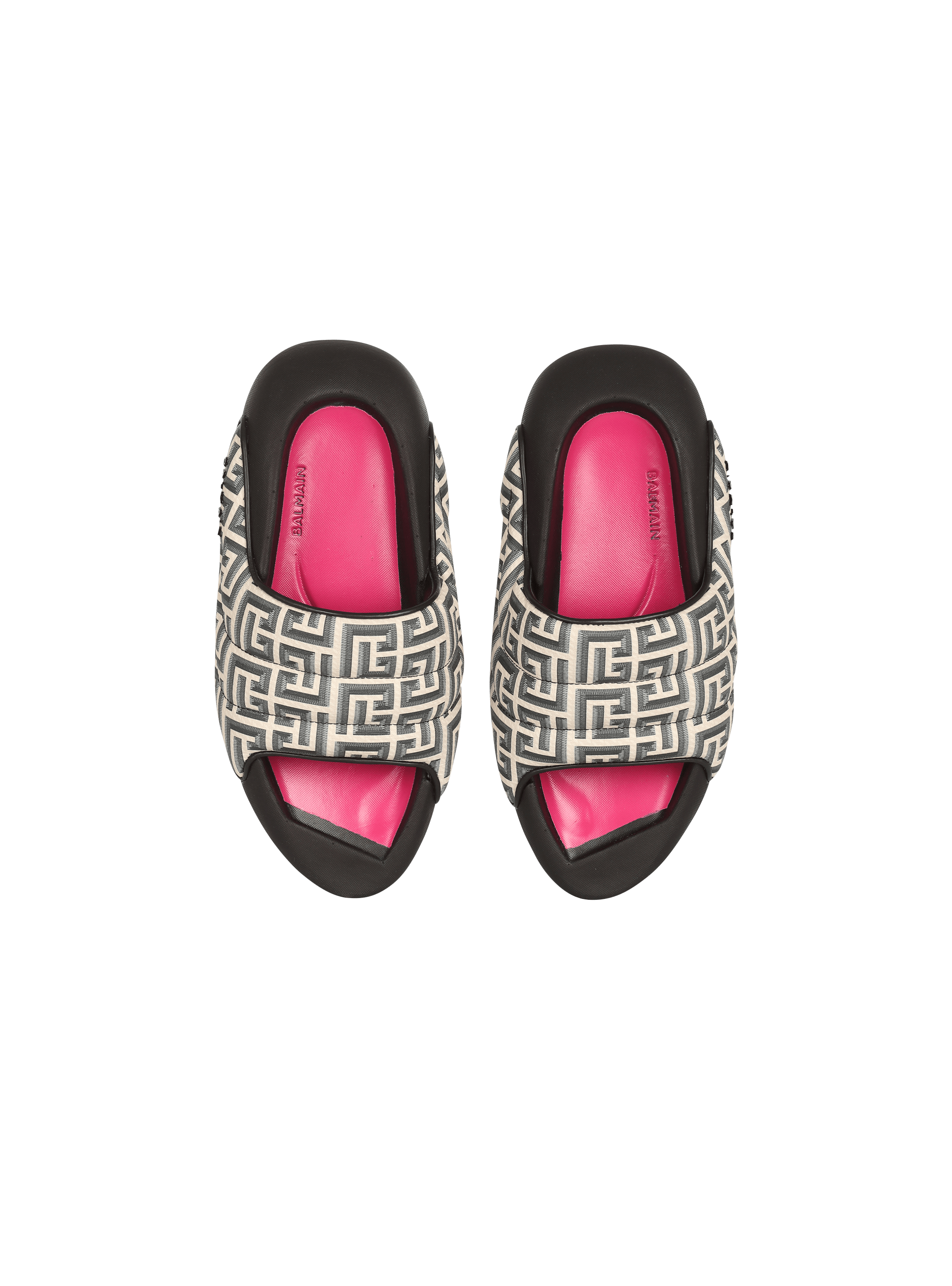 Quilted leather B-IT mules with Balmain monogram print black