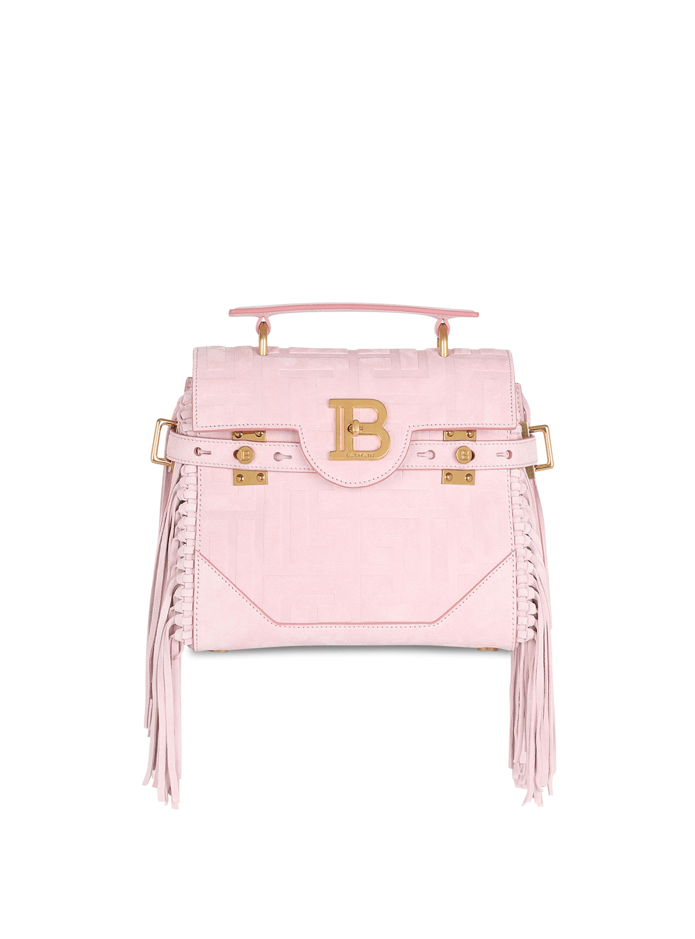 Pink embossed suede B-Buzz 23 bag with fringe