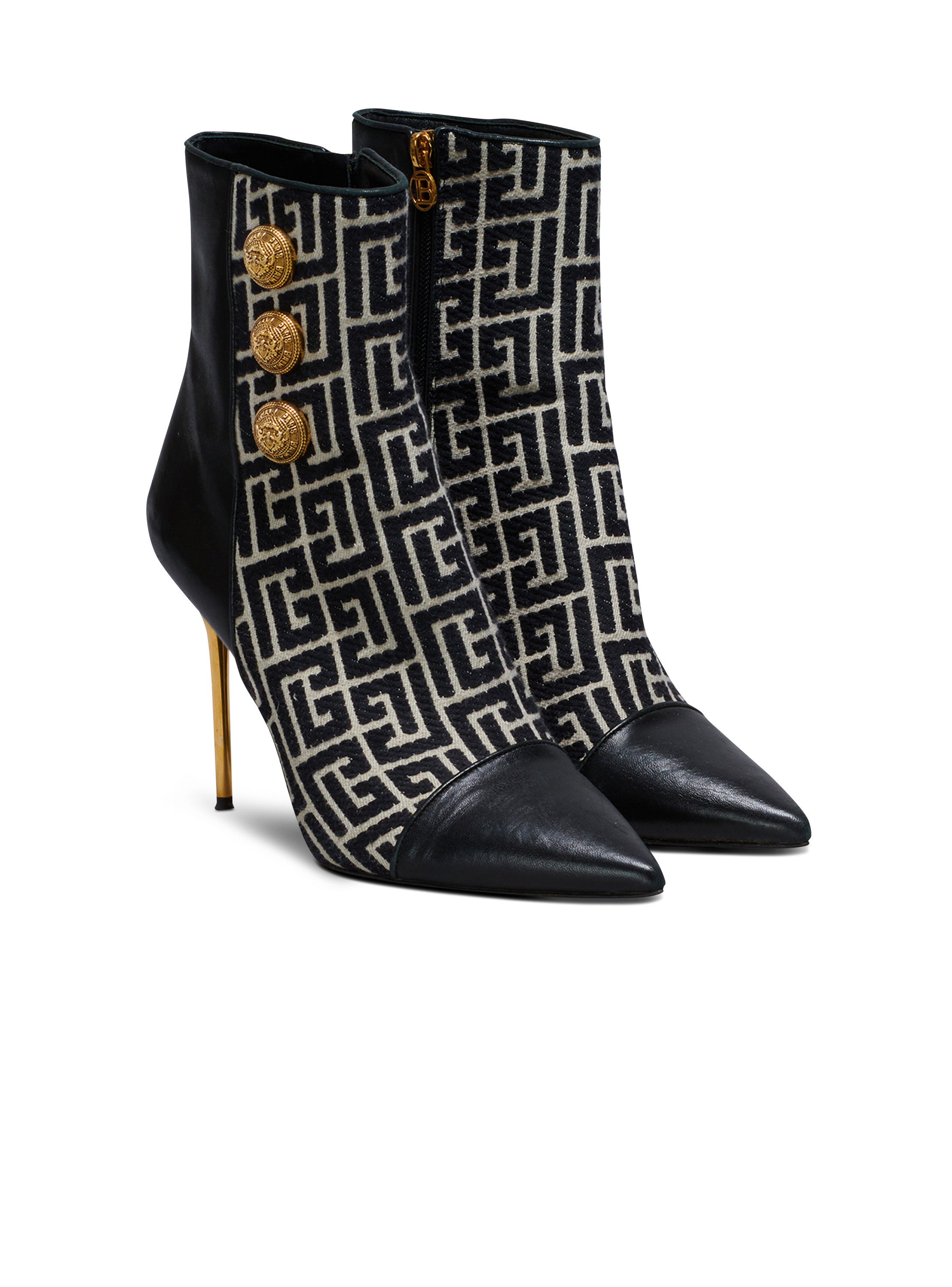 Jacquard monogram and leather Roni ankle boots