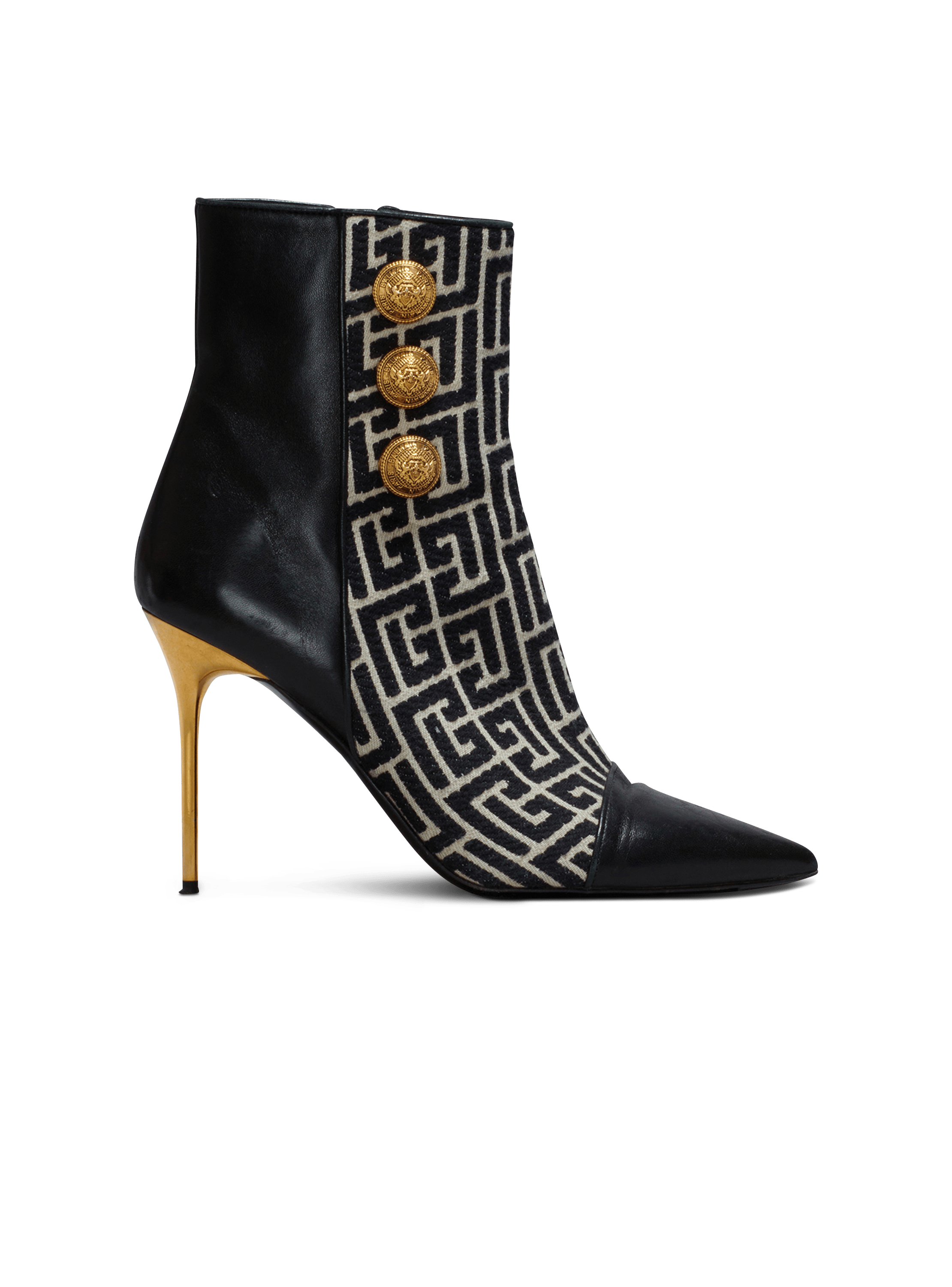 Jacquard monogram and leather Roni ankle boots, black, hi-res