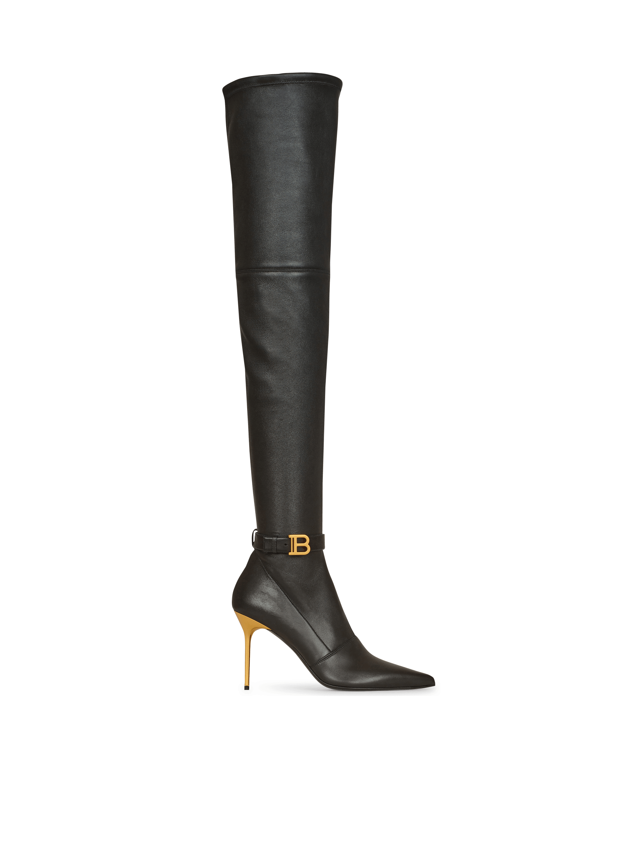 Stretch leather Raven thigh high boots black Women BALMAIN