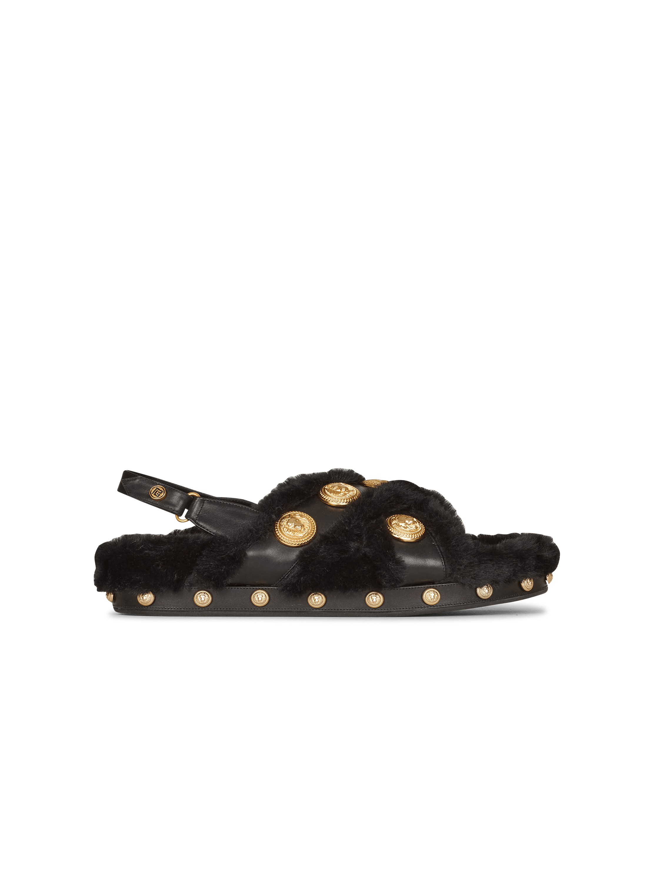 Faux fur and leather Tam flat sandals