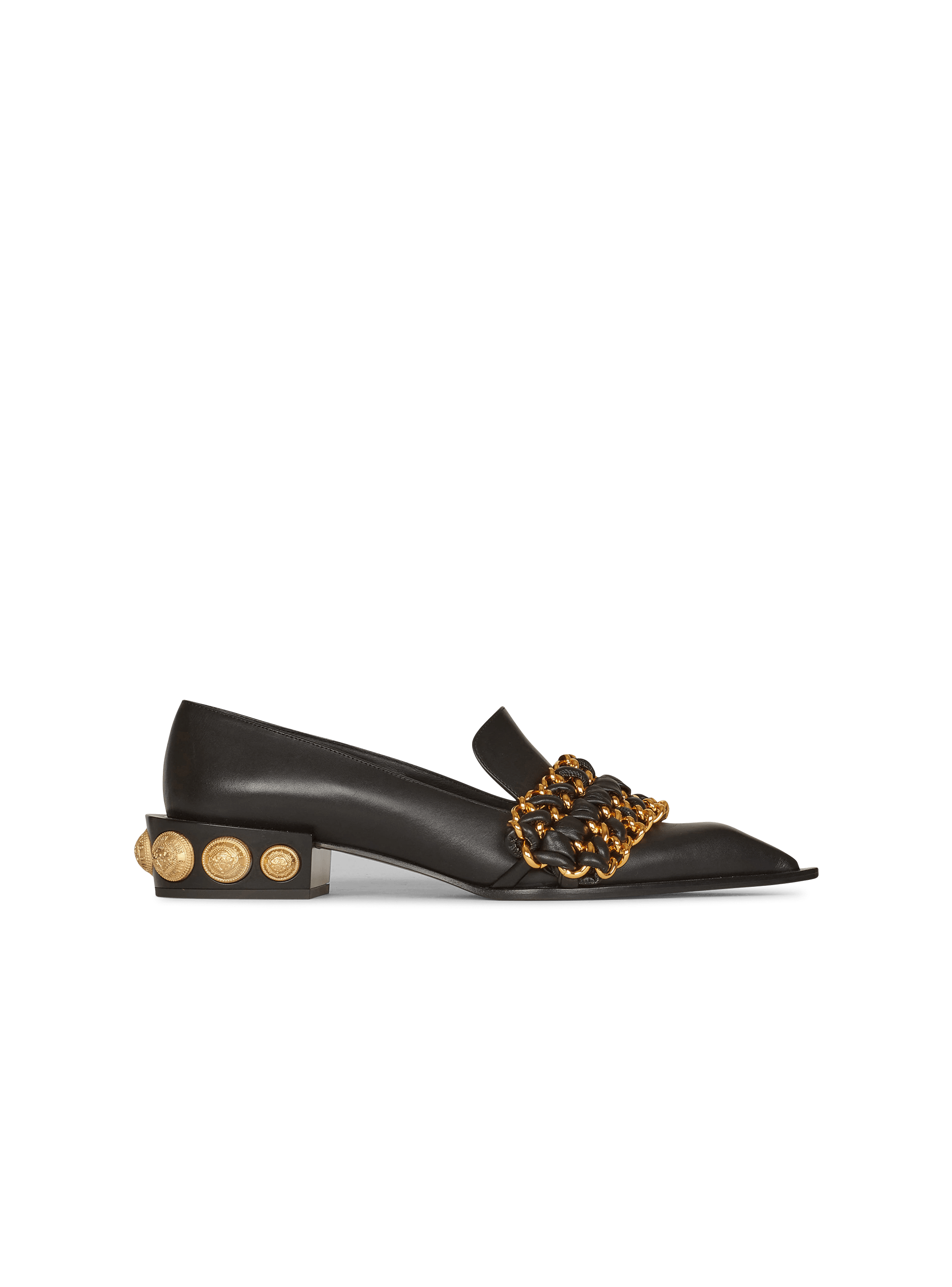 Leather Coin loafers with gold-tone chains