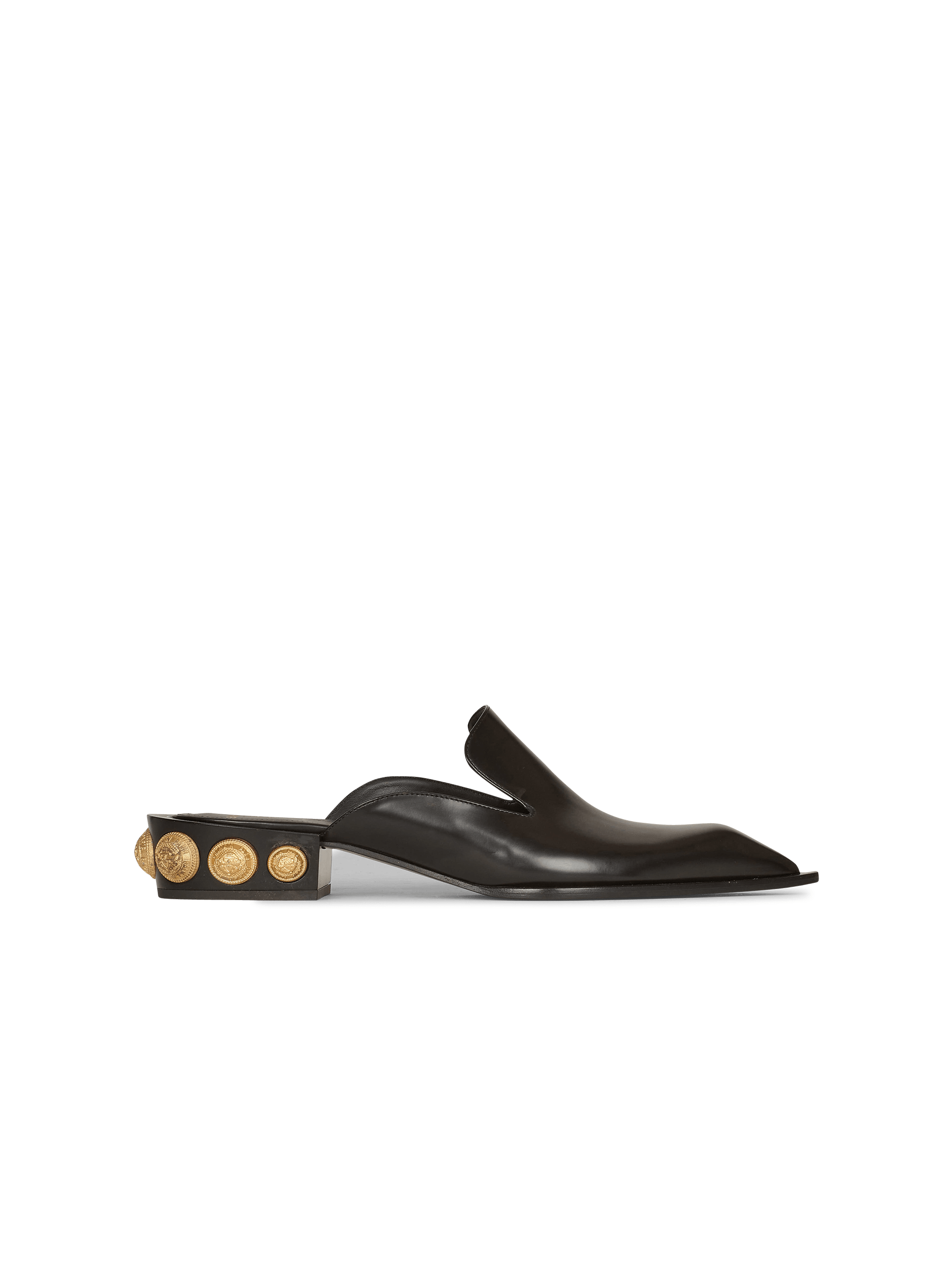 Shiny leather Coin mule loafers, black, hi-res