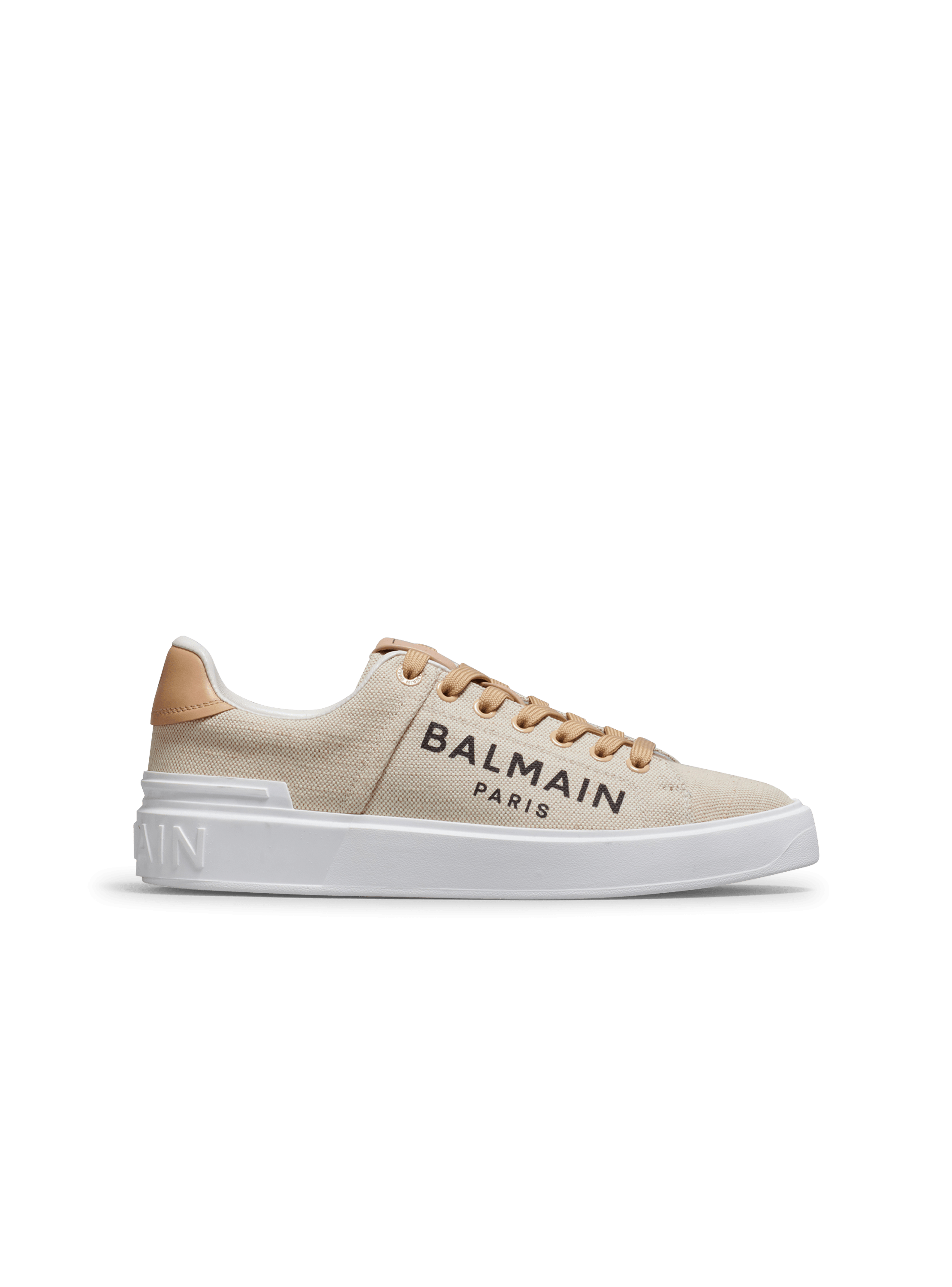Sneakers B-Court in tela con logo Balmain, beige, hi-res