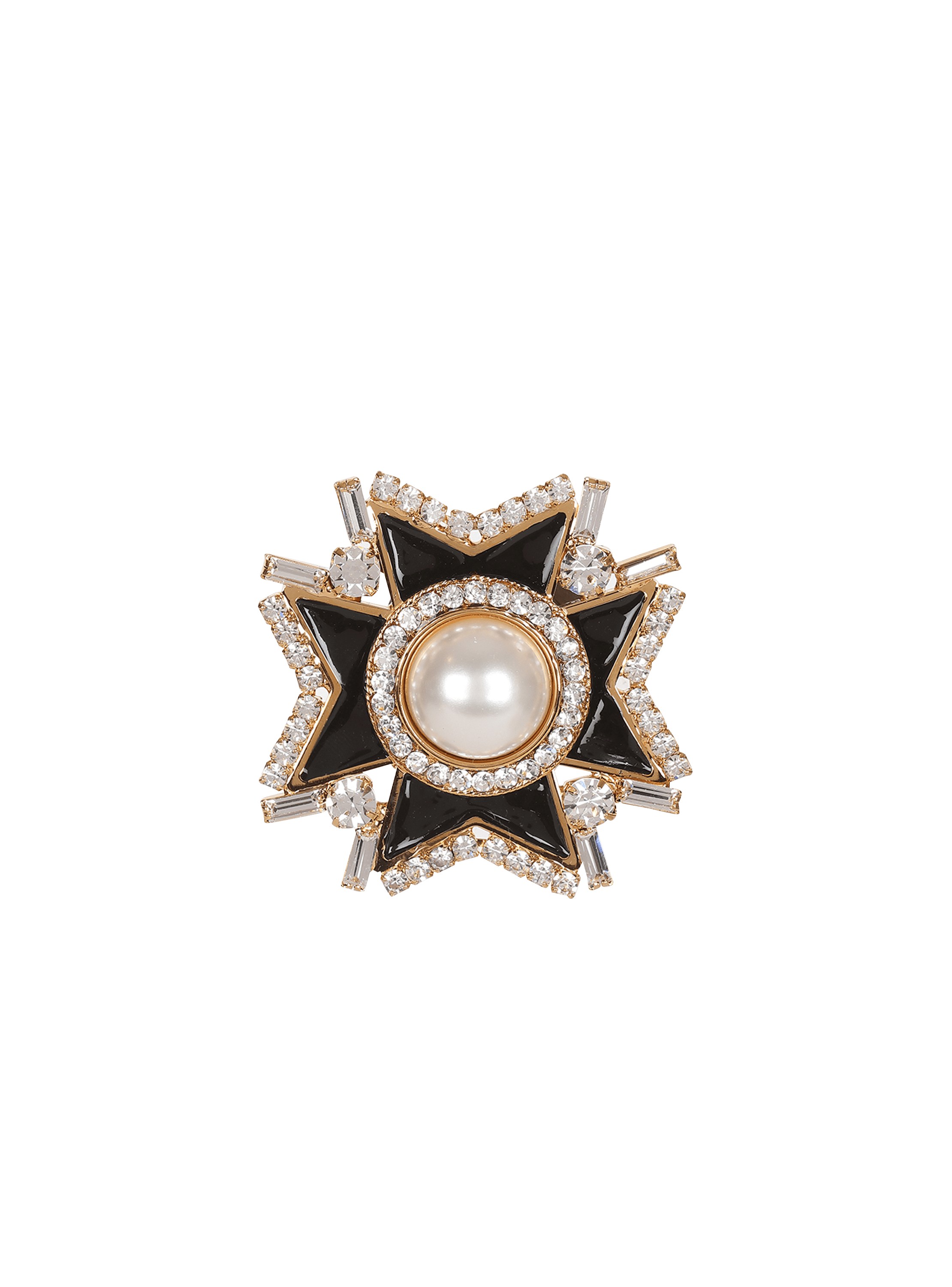 Metal brooch with pearls and rhinestones