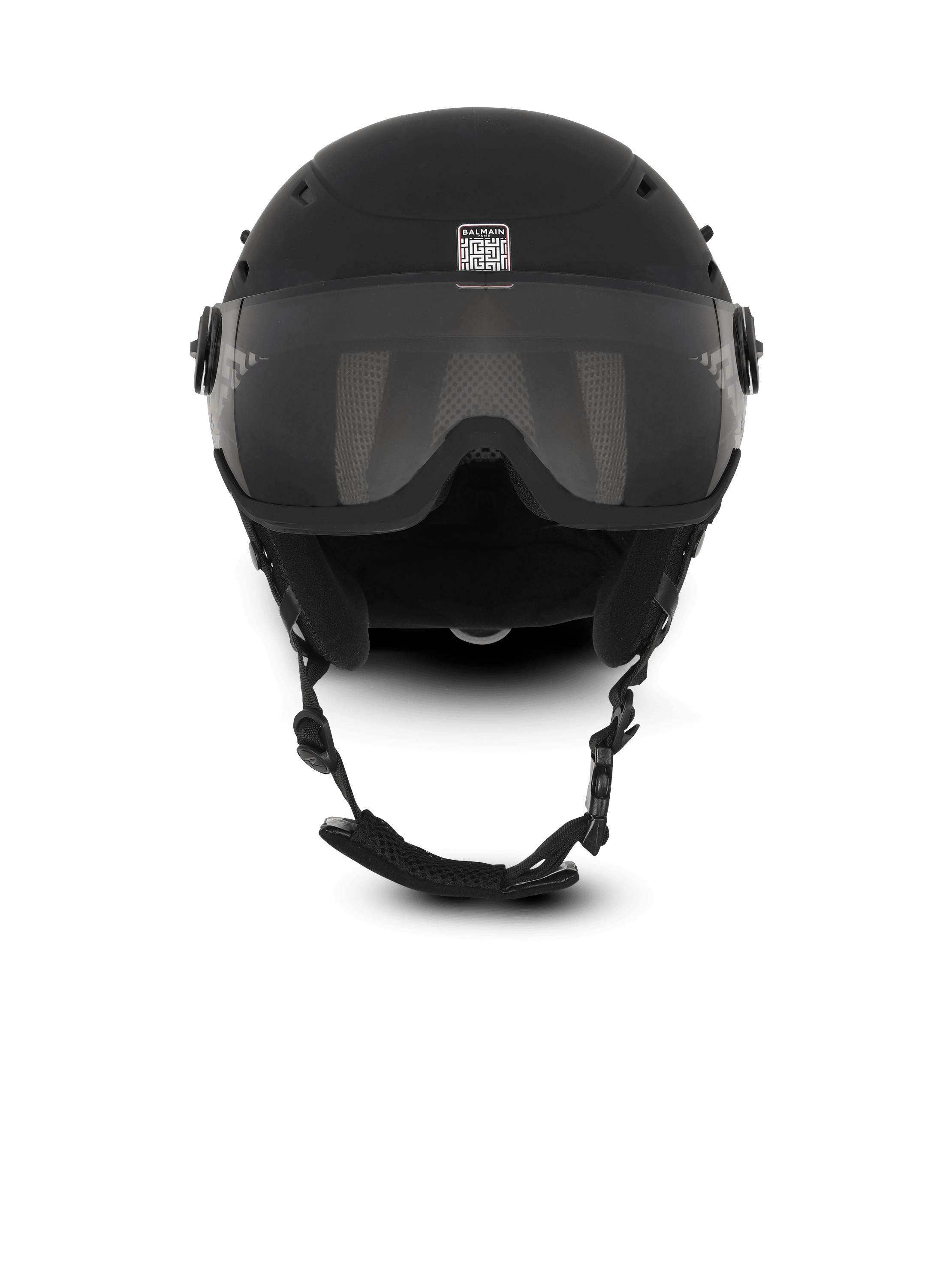 Balmain x Rossignol联名 - Rossignol象牙色和黑色Balmain字母标识图案滑雪头盔