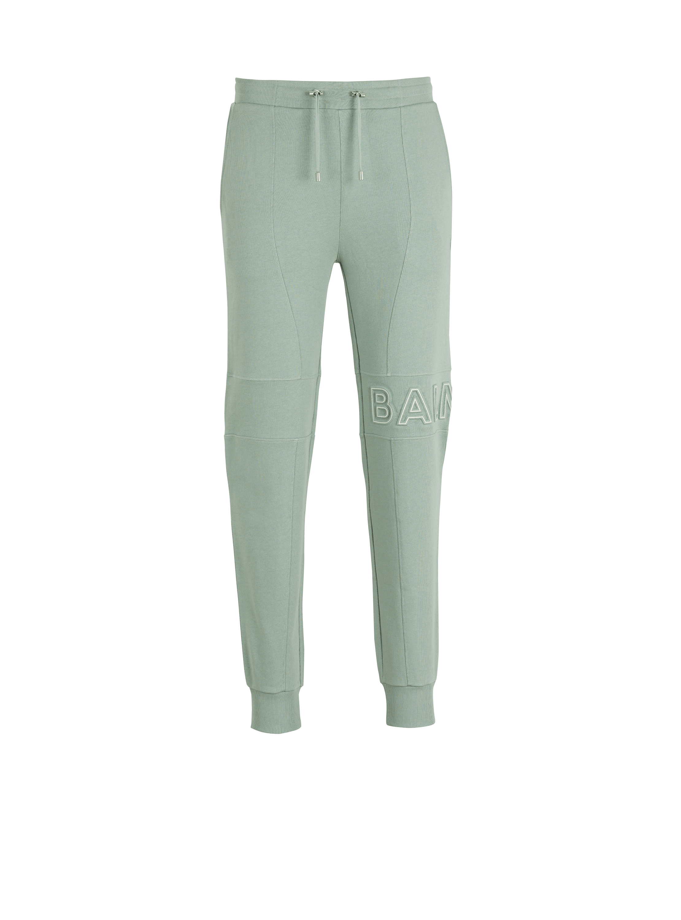 Pantalones de jogging con logotipo de Balmain repujado, verde, hi-res