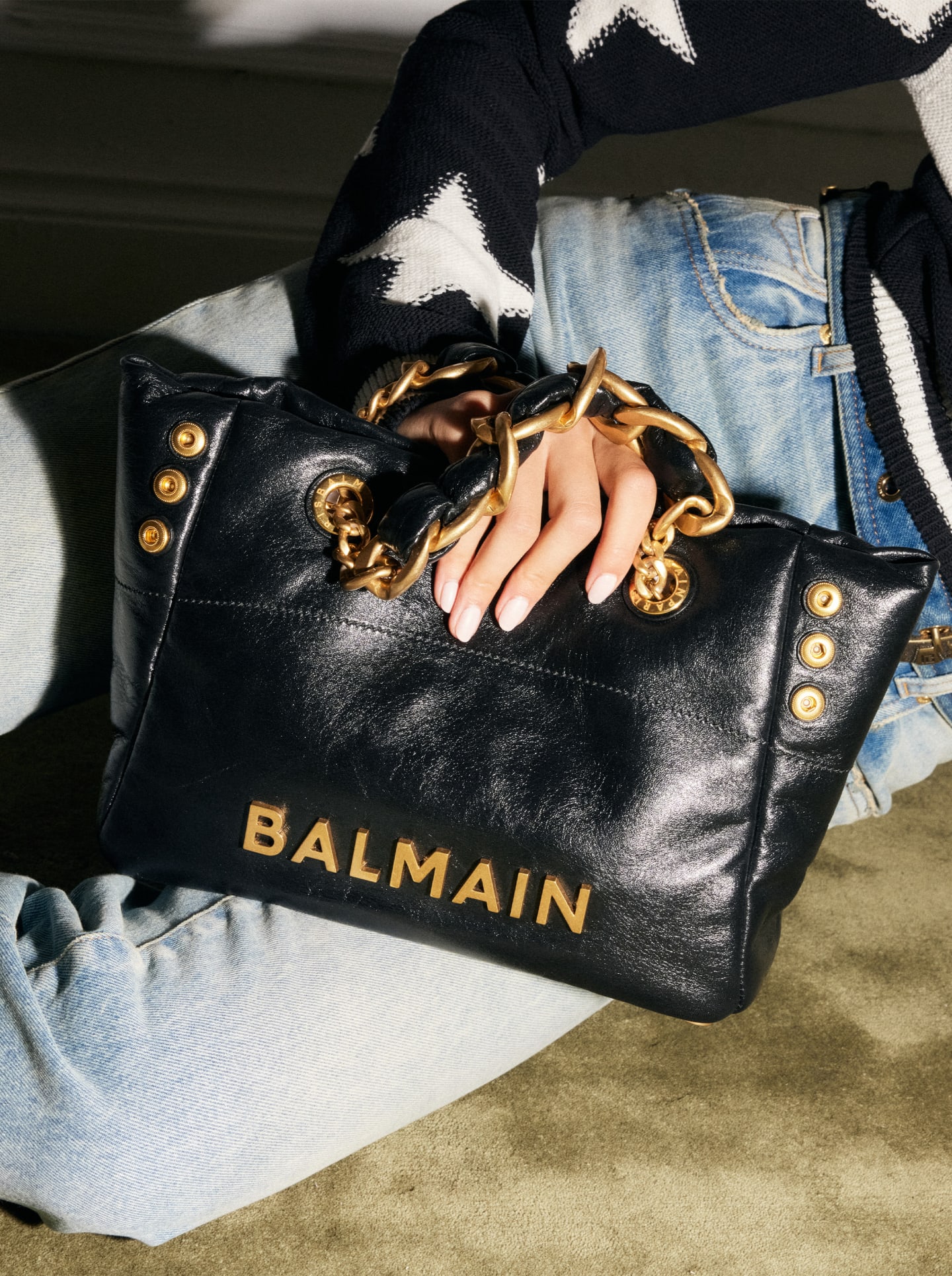 B-Army monogrammed canvas and smooth leather handbag black - Women | BALMAIN