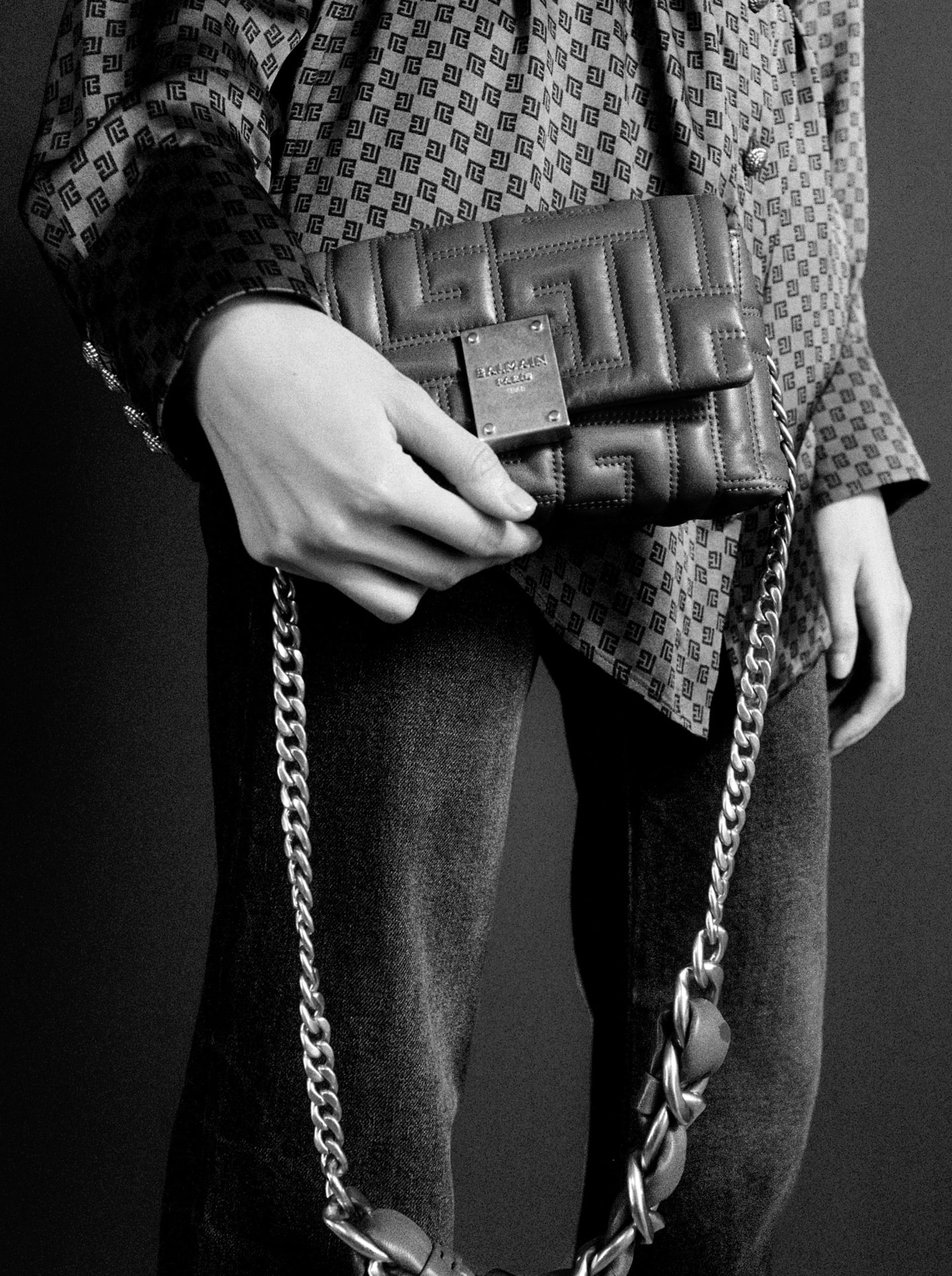 Balmain 1945 Mini Quilt-Embossed Shoulder Bag