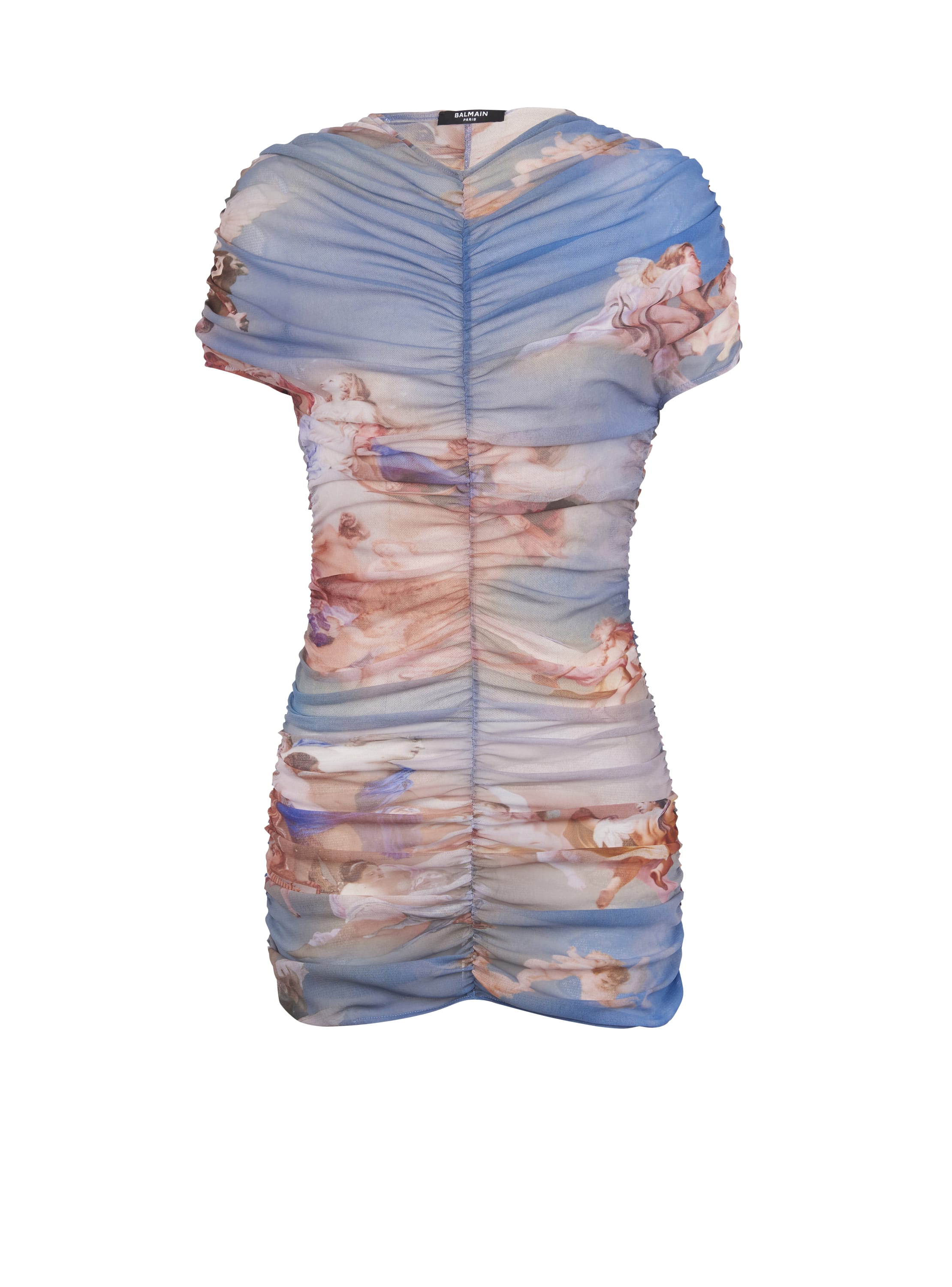Balmain Sky printed gathered tulle dress