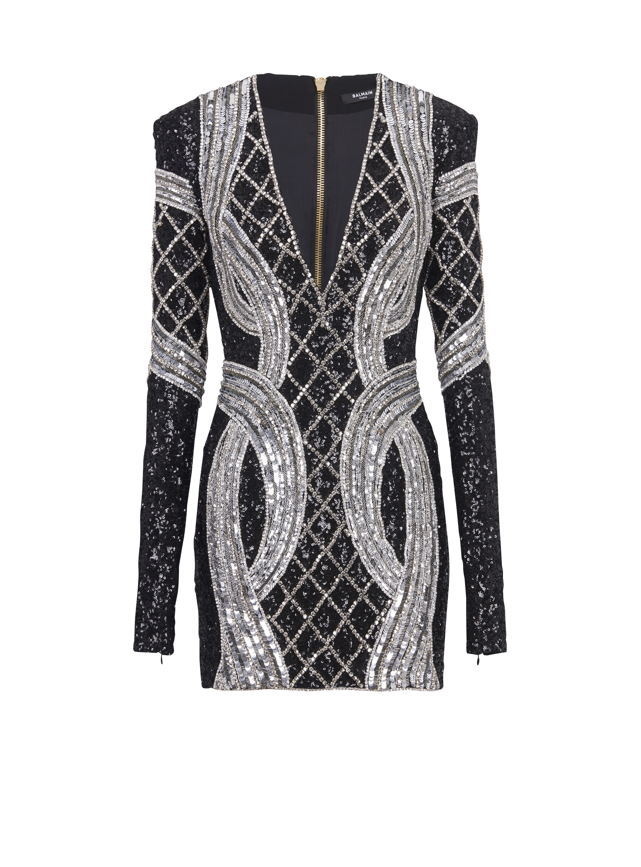 Balmain Women's Black - Short Silver Embroidered Dress