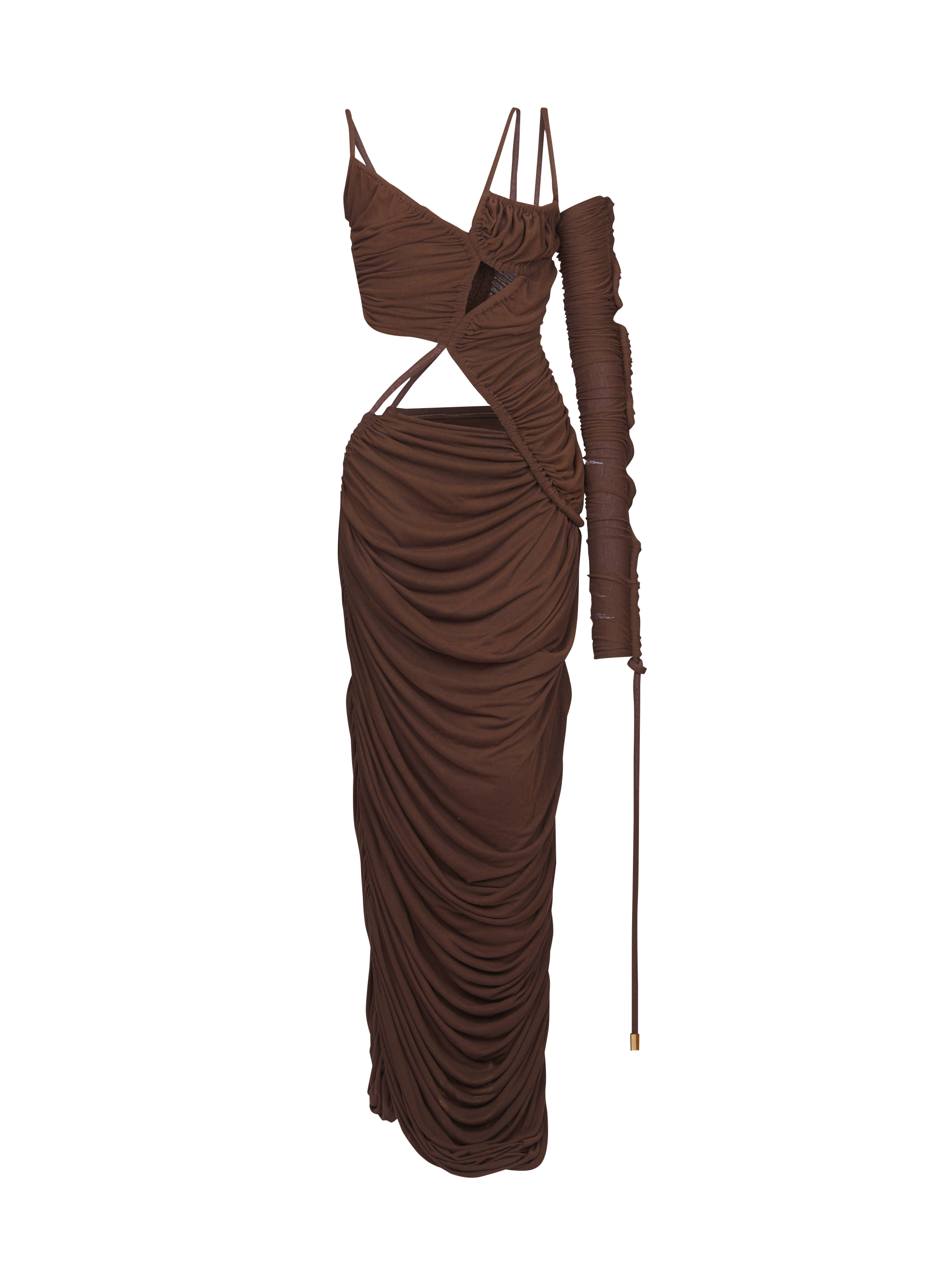 Balmain Women's Brown - Asymmetric Draped Jersey Maxi Dress