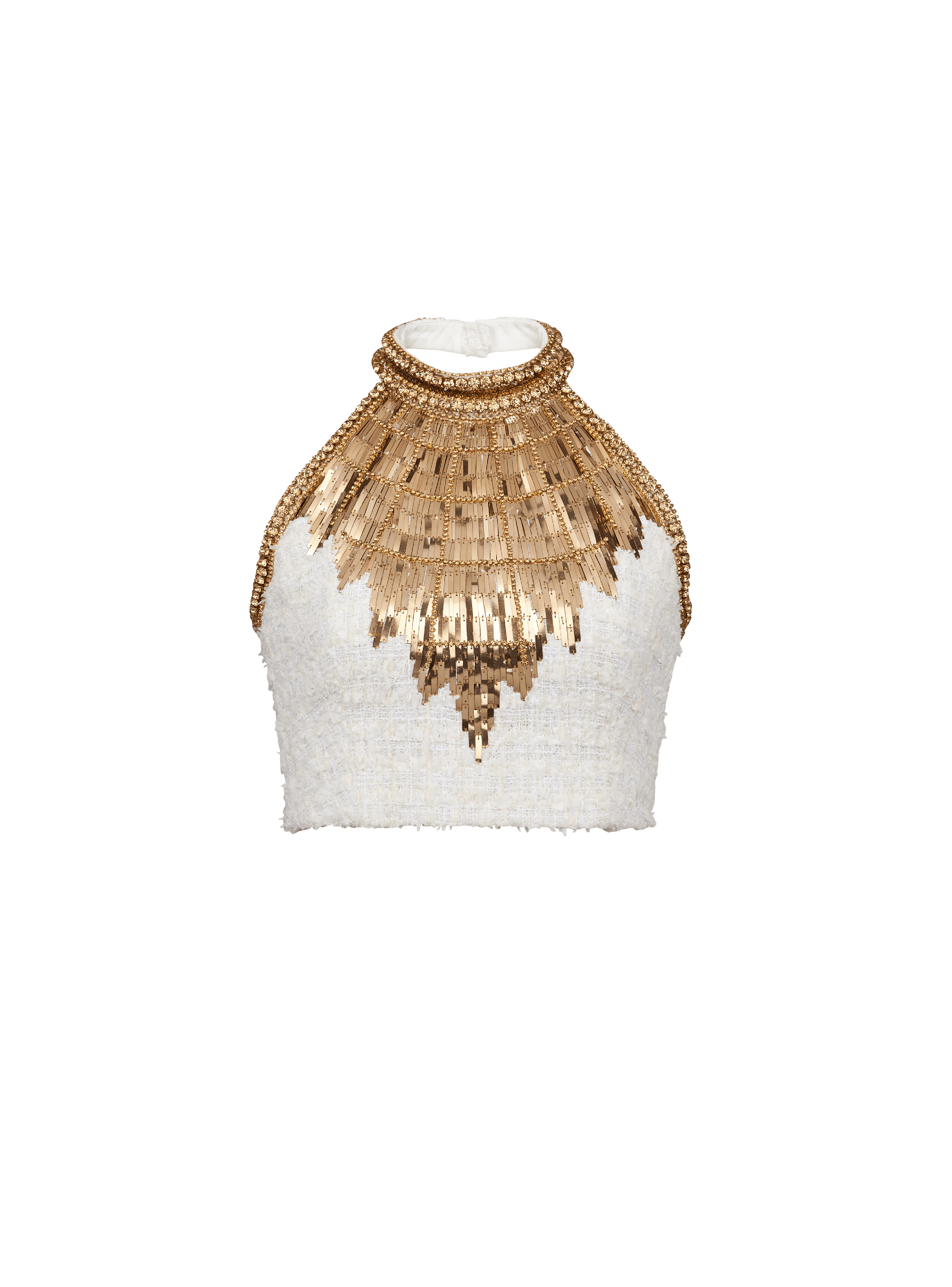 Balmain Women's White - Embroidered Tweed Crop Top