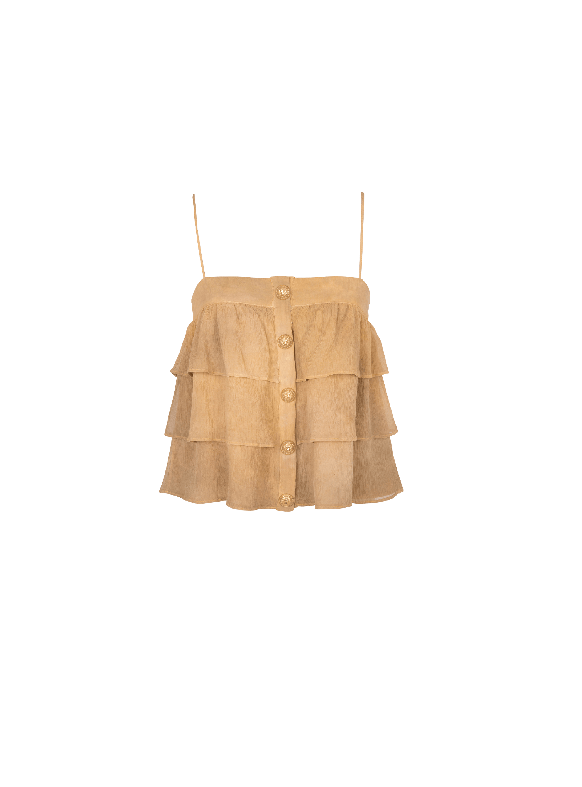 Balmain Women's Beige - Strappy Silk Top With Tie-Dye Ruffles