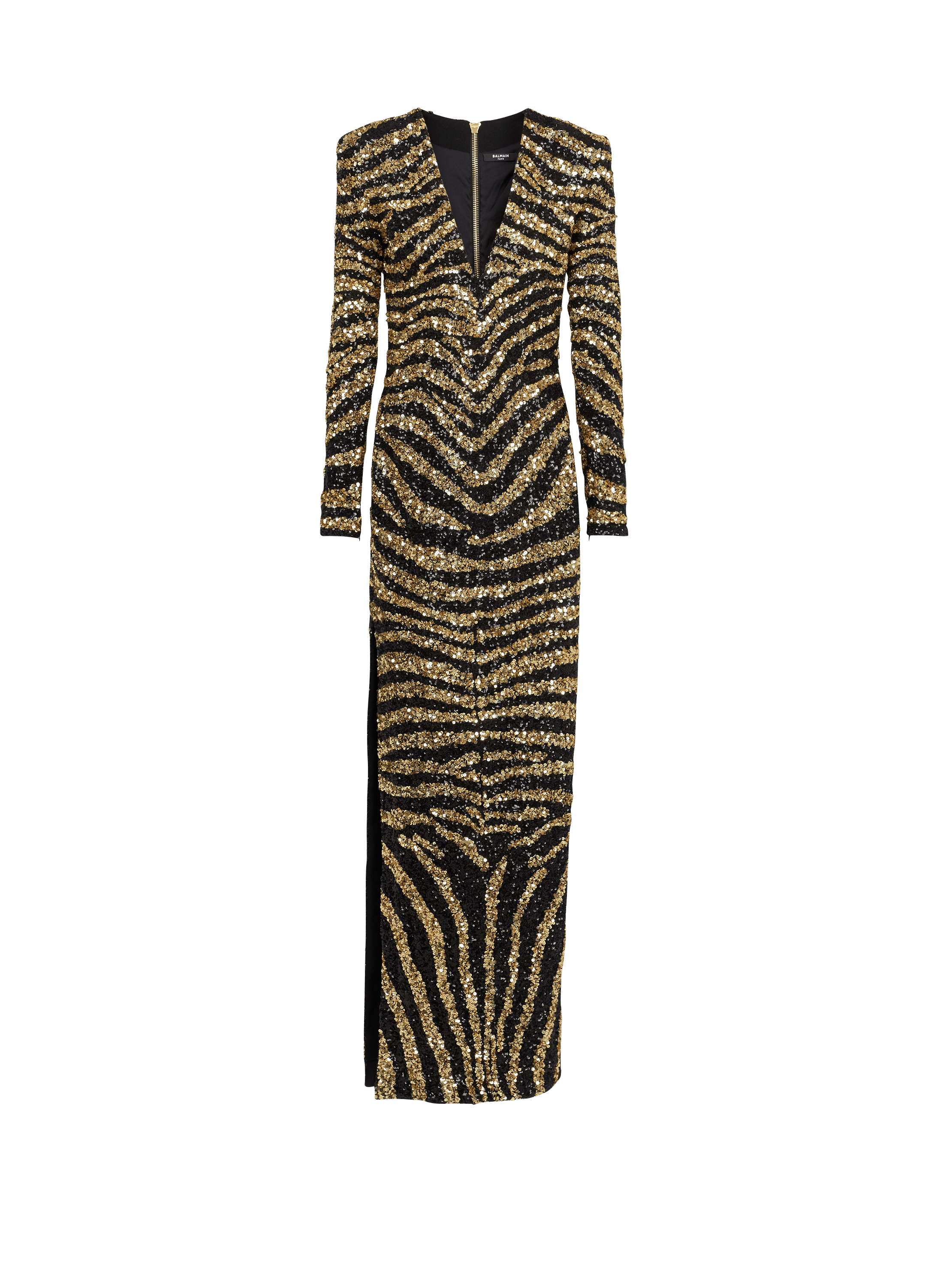 Balmain Women's Gold - Embroidered Zebra Long Dress