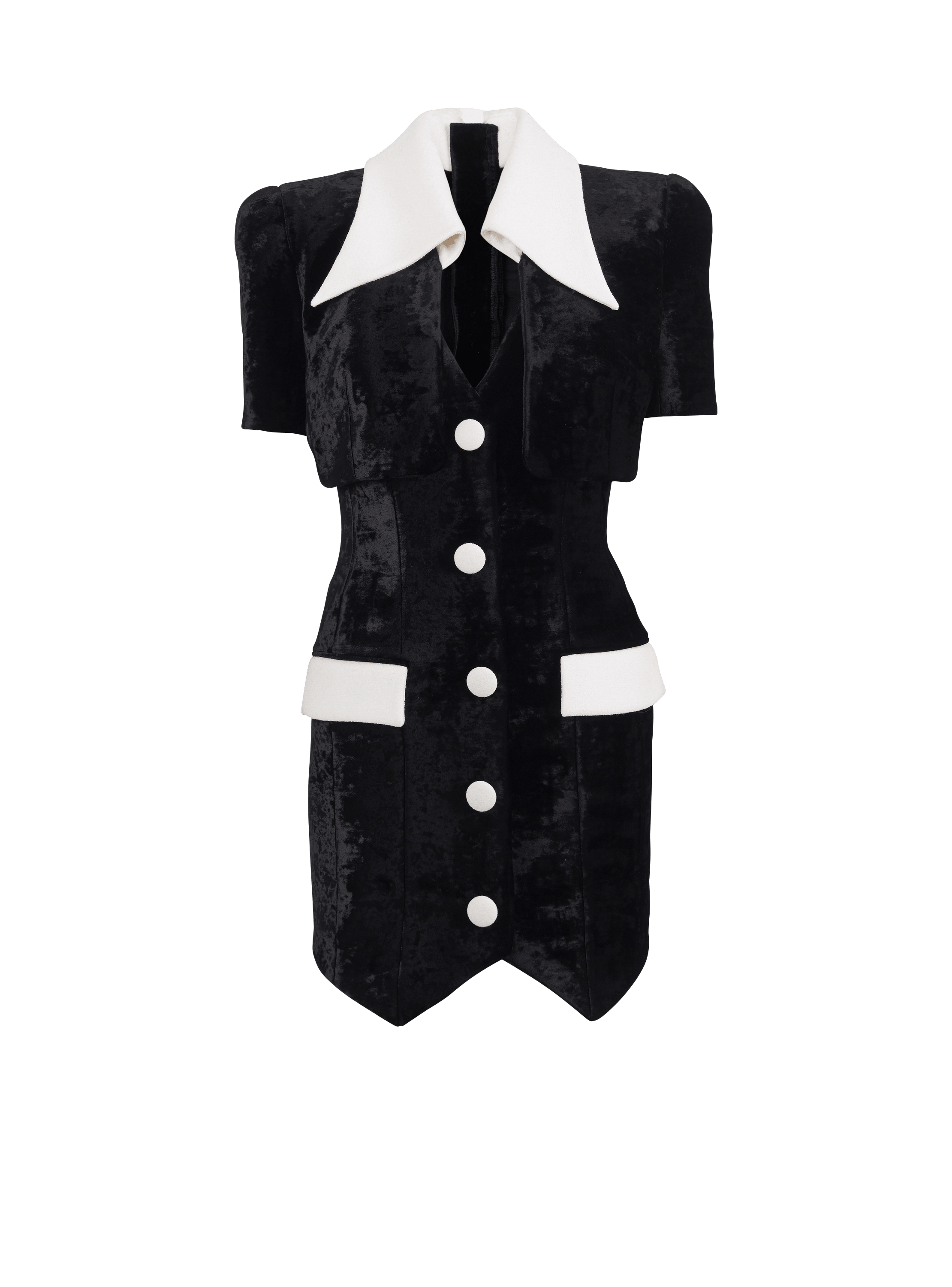 Balmain Women's Black - Short Structured Dress In Velvet And Crepe