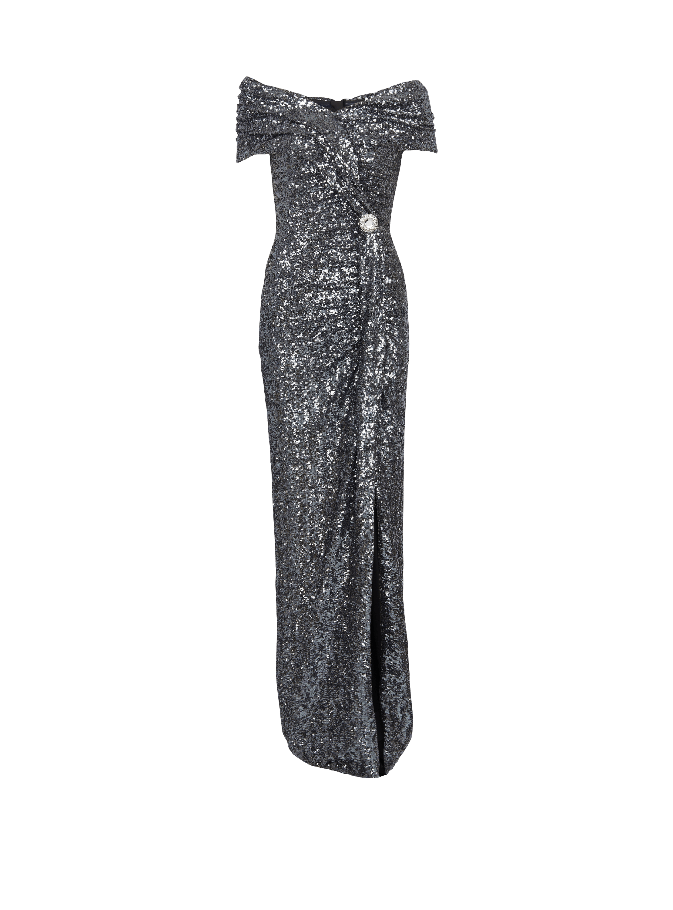 Balmain Women's Silver - Long Draped Sequin Dress