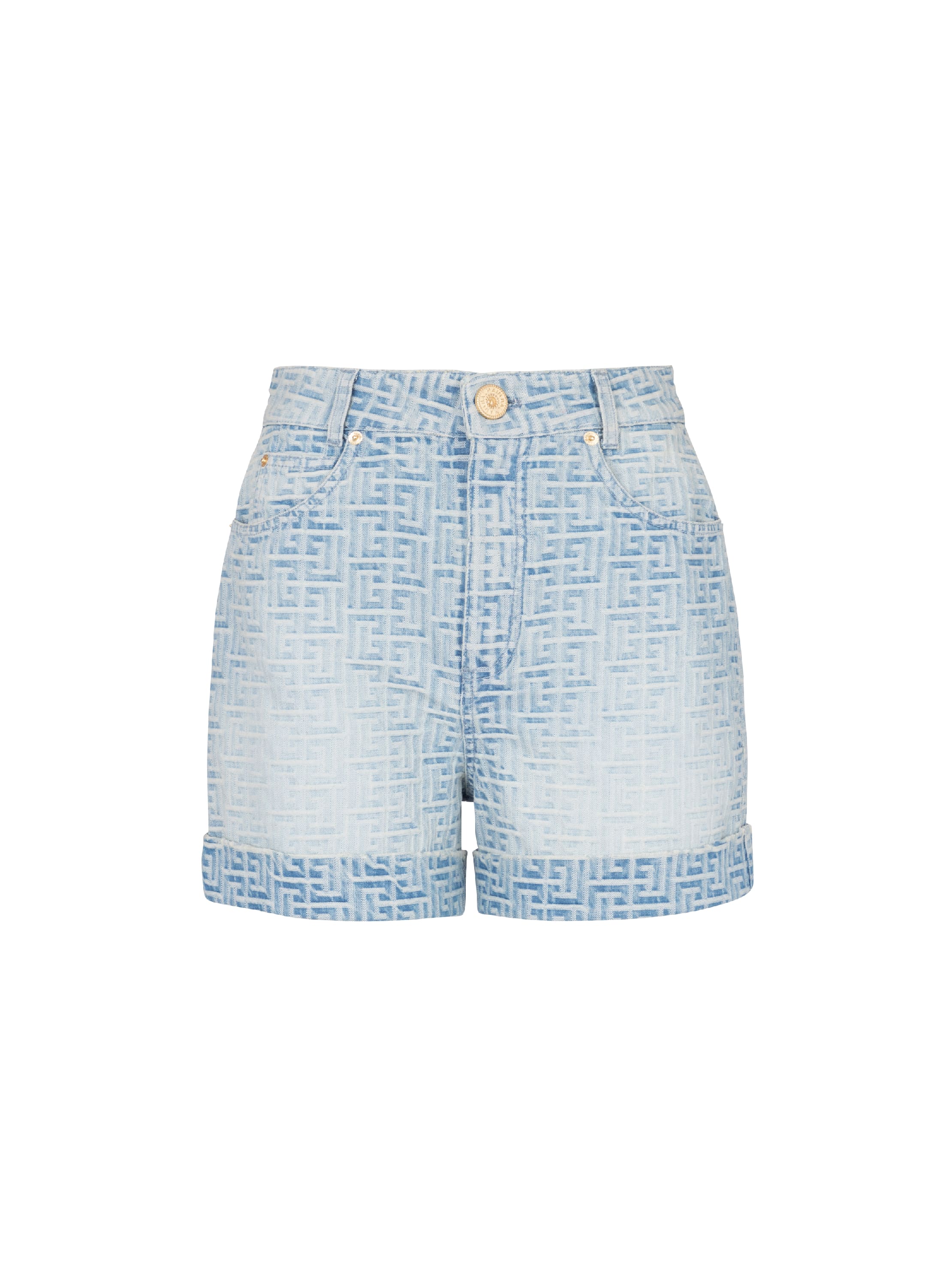 Balmain Monogram Denim Short In Blue